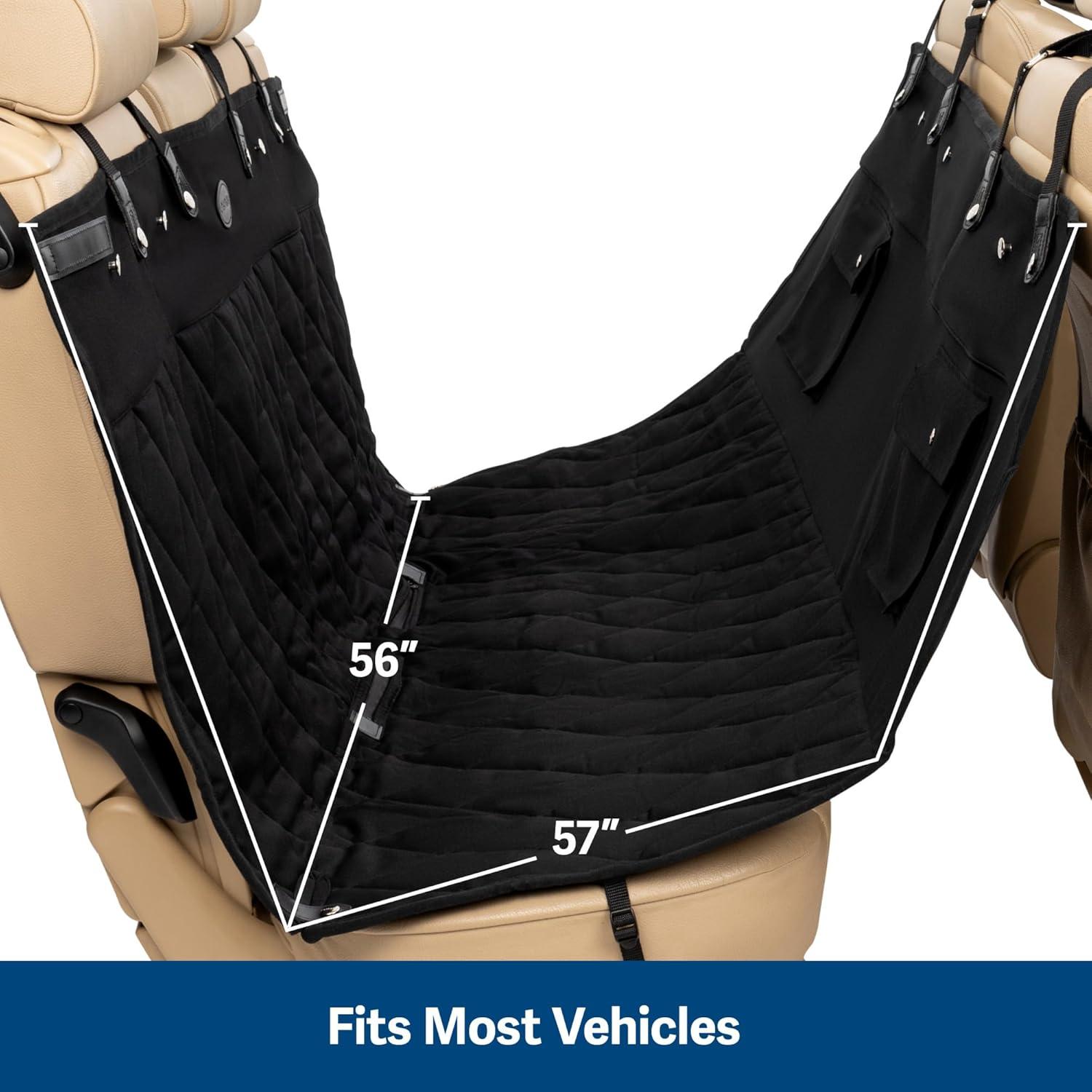 PetSafe Happy Ride Quilted Hammock Seat Cover - Long-Lasting Waterproof Backseat Protection - Keeps Leather Seats Clean & Protects from Scratches - Prevents Driver Distraction