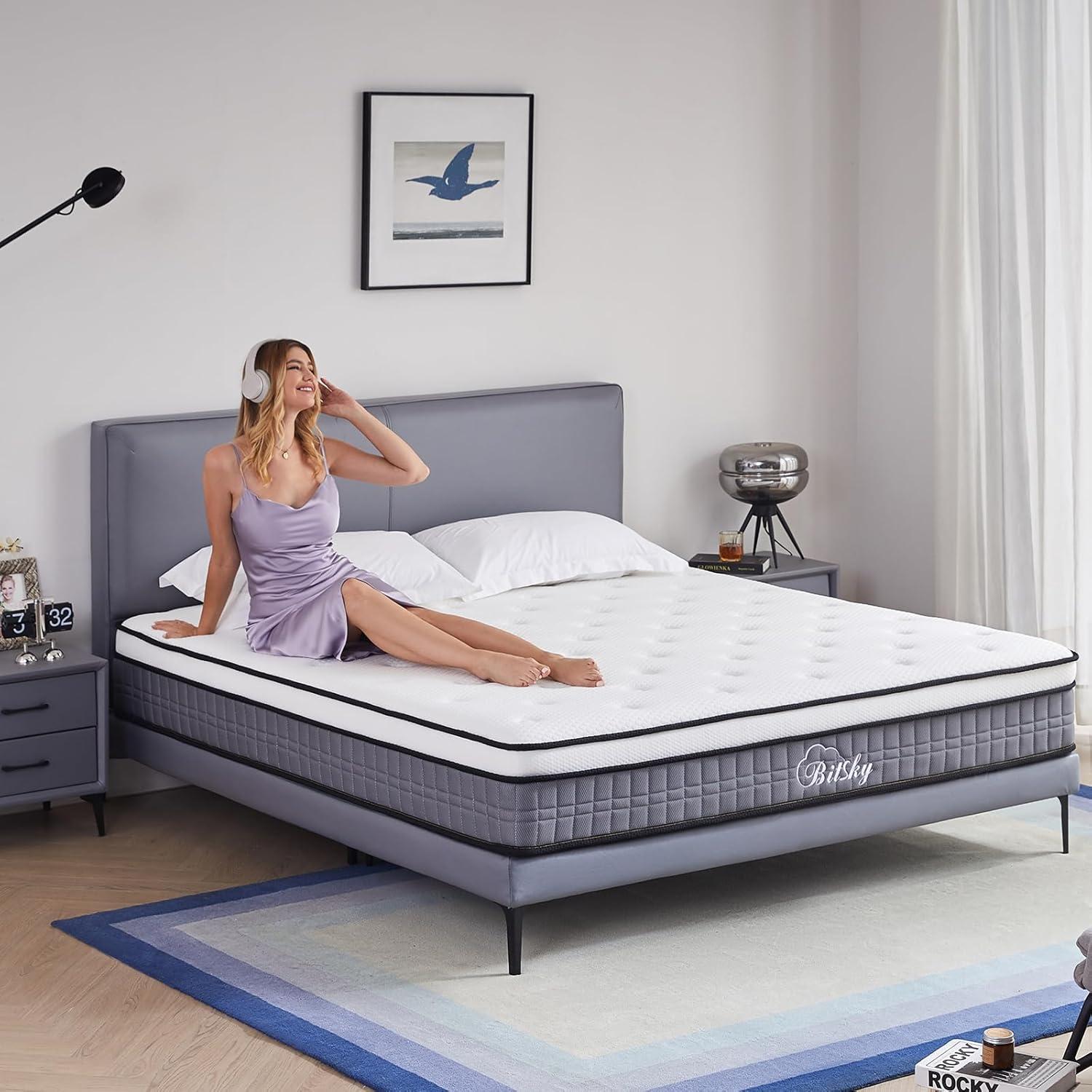 Queen Mattress - 10 inches Gel Memory Foam Hybrid Mattress in a Box, Queen Size Mattress with Pocket Springs, Medium Firm, Pressure Relief & Motion Isolation, 365 Nights Trial, CertiPUR US Certified