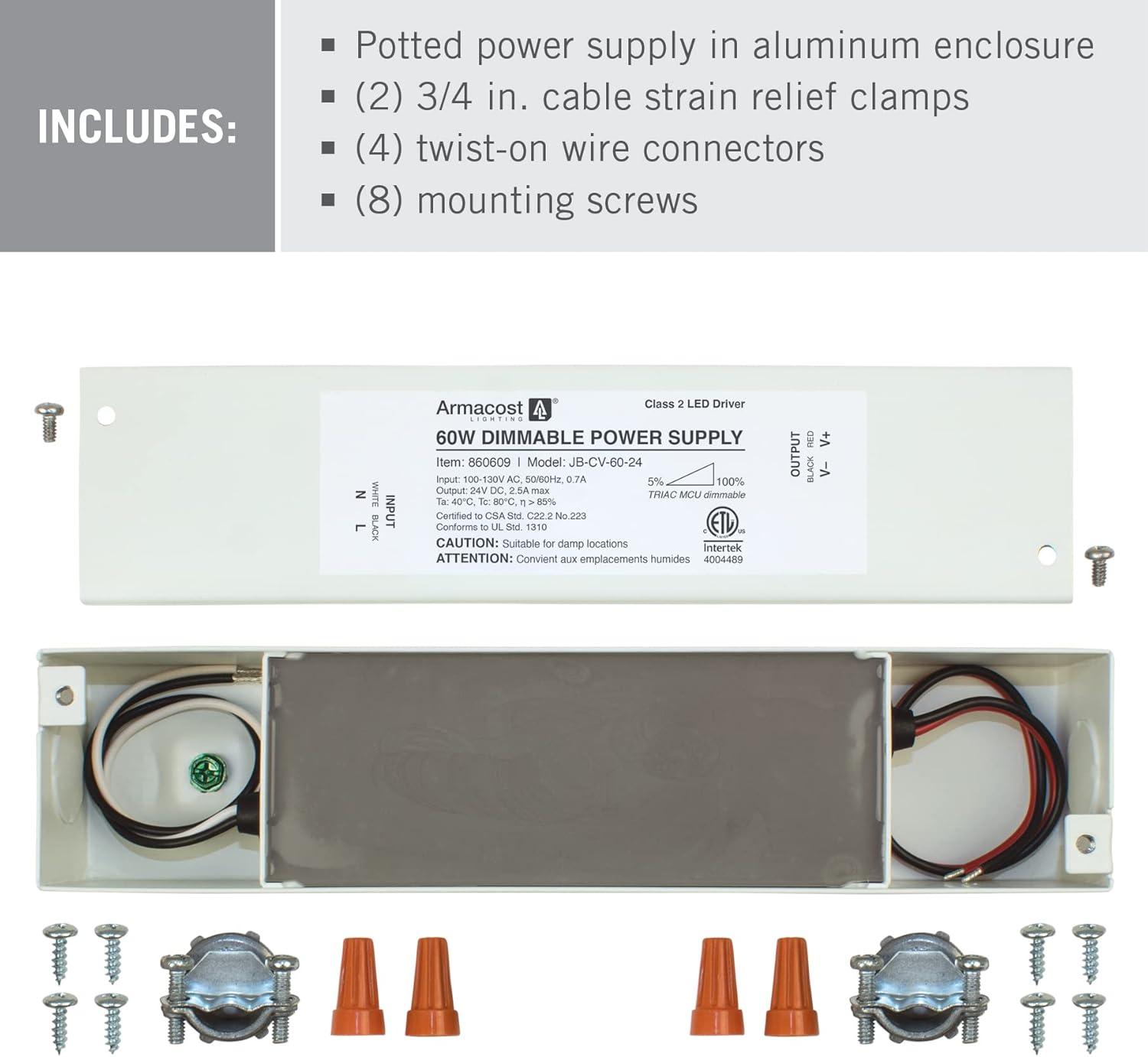 60W Dimmable LED Driver with Enclosure 24V DC Electronic Transformer