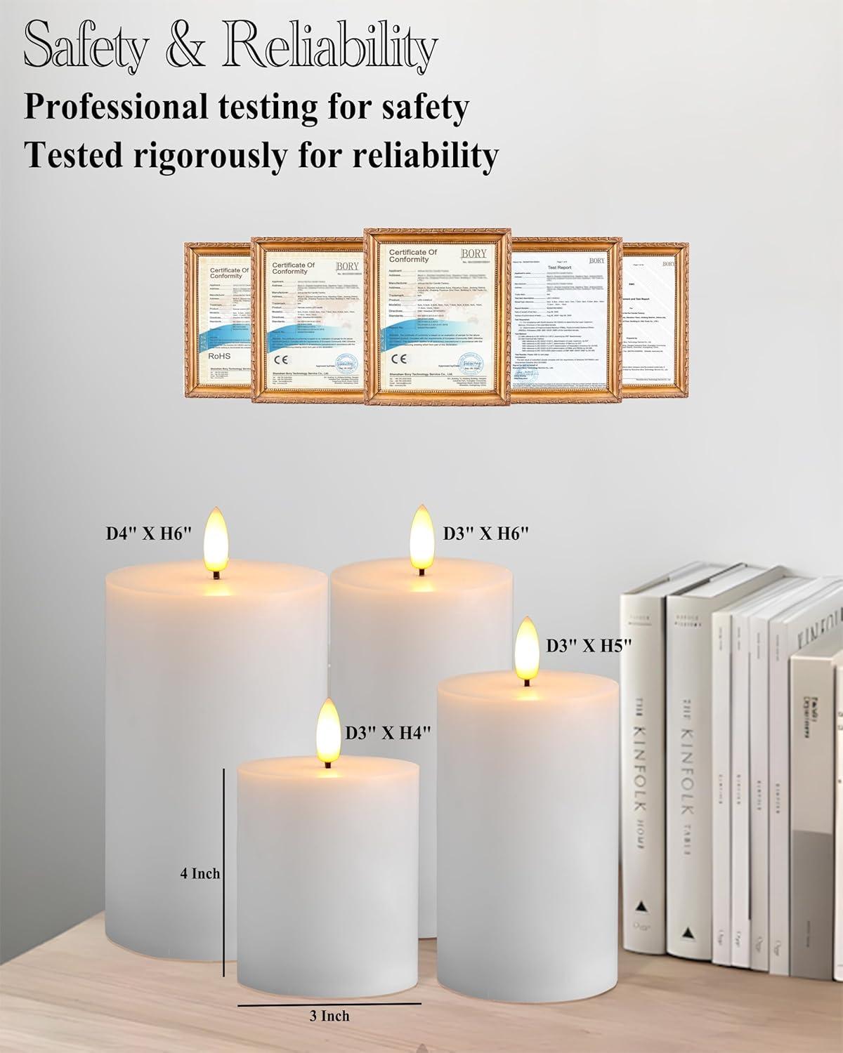 Eywamage 3 Pack White Flameless Pillar Candles with Remote D 3" H 4" 5" 6", Flat Top Flickering Electric LED Battery Candles, Real Wax Unscented