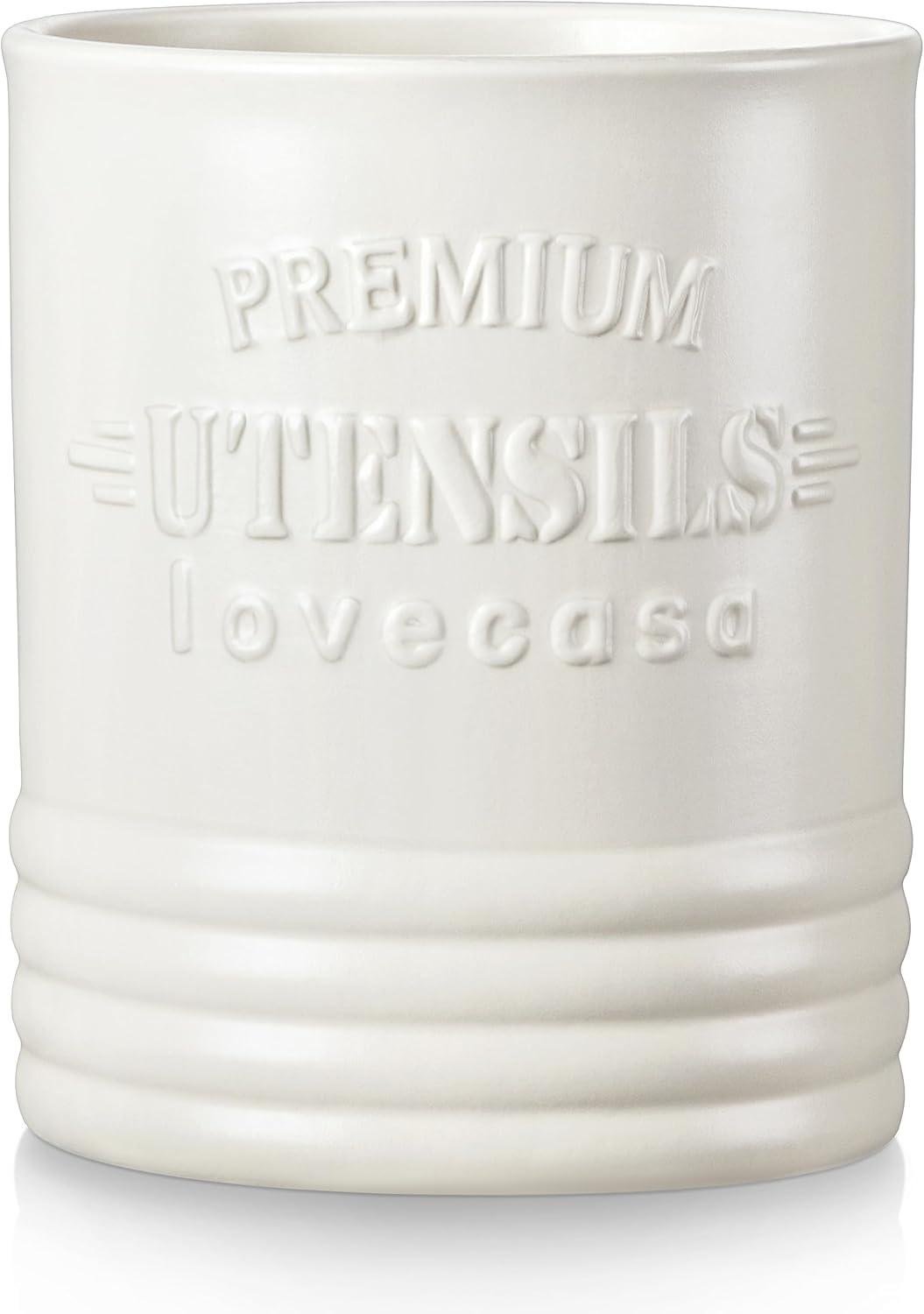 Cream White Ceramic Cylinder Utensil Holder