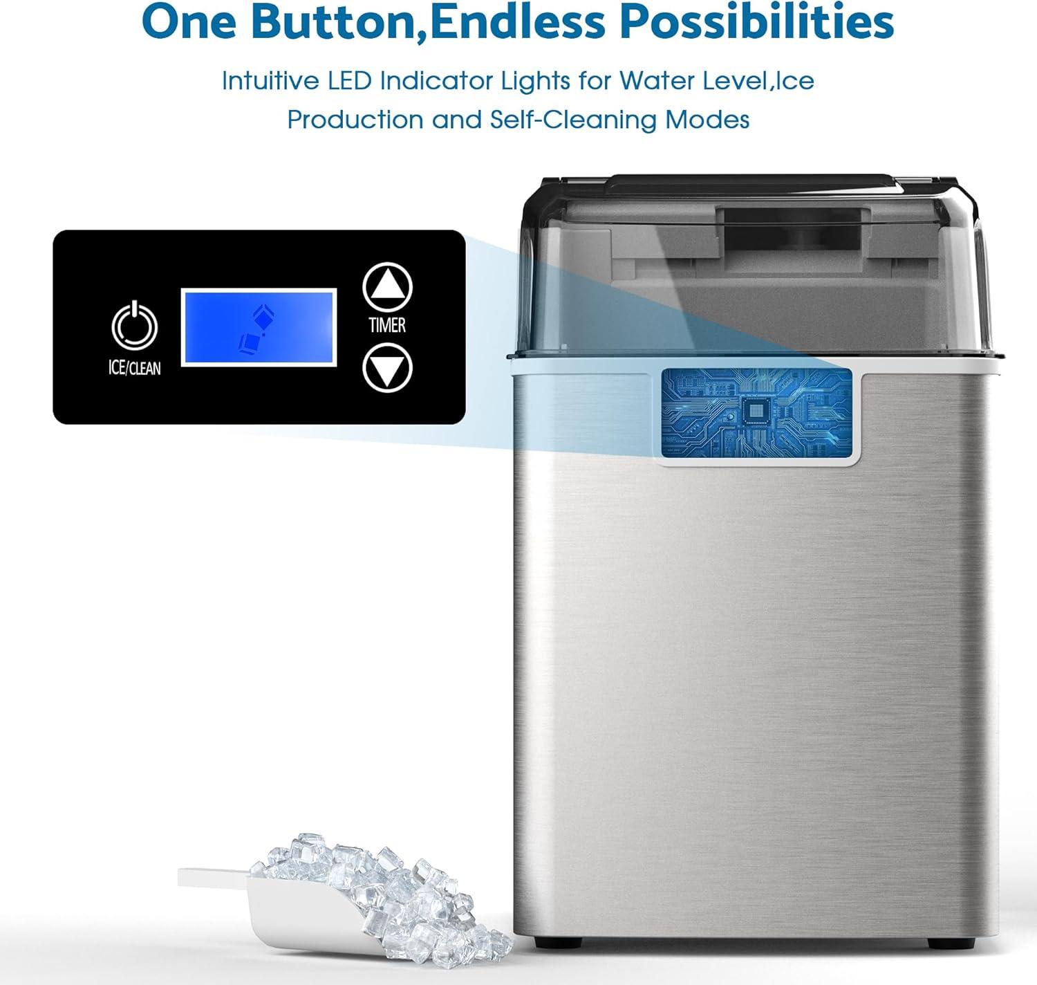 Emorefun Portable Nugget Ice Maker, 44Lbs/24H Compact Ice Machine for Home Office Countertop