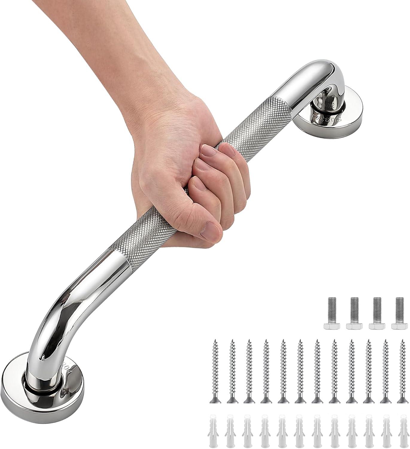 12 Inch Chrome Anti-Slip Stainless Steel Shower Grab Bar Set