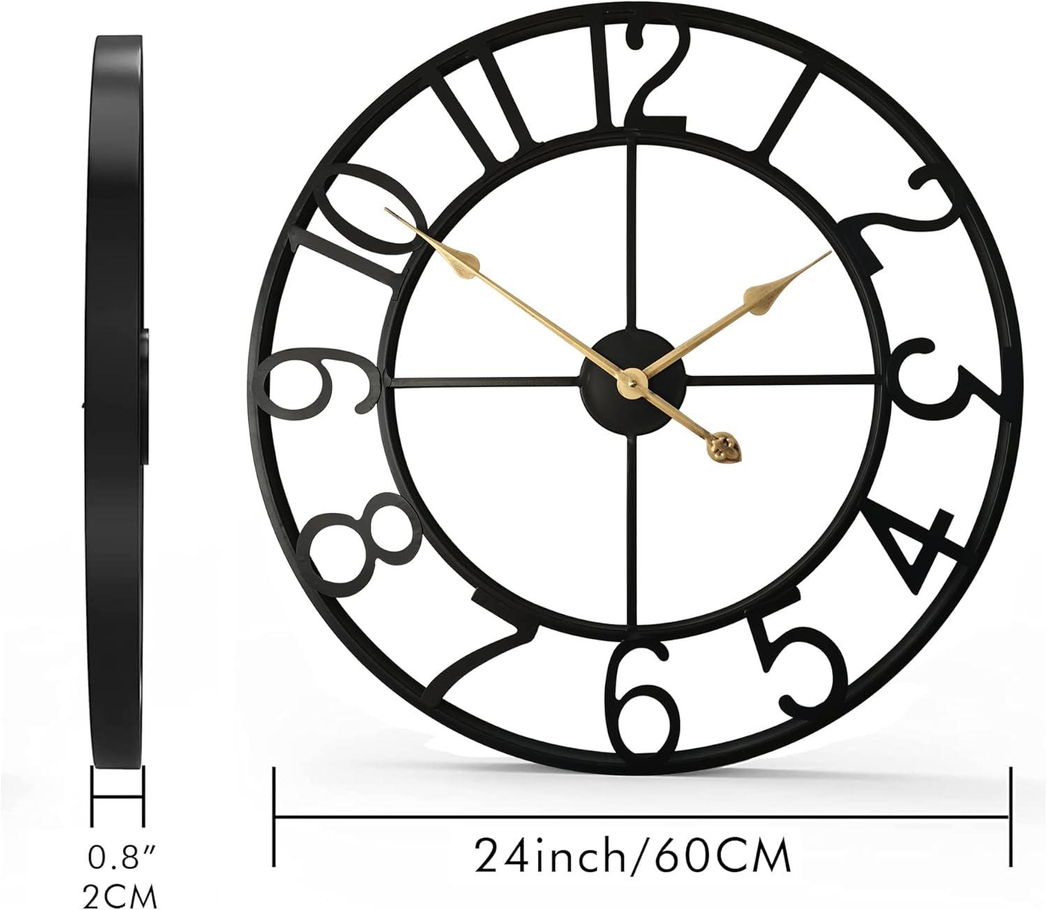 Oversized Black Metal Analog Wall Clock with Arabic Numerals