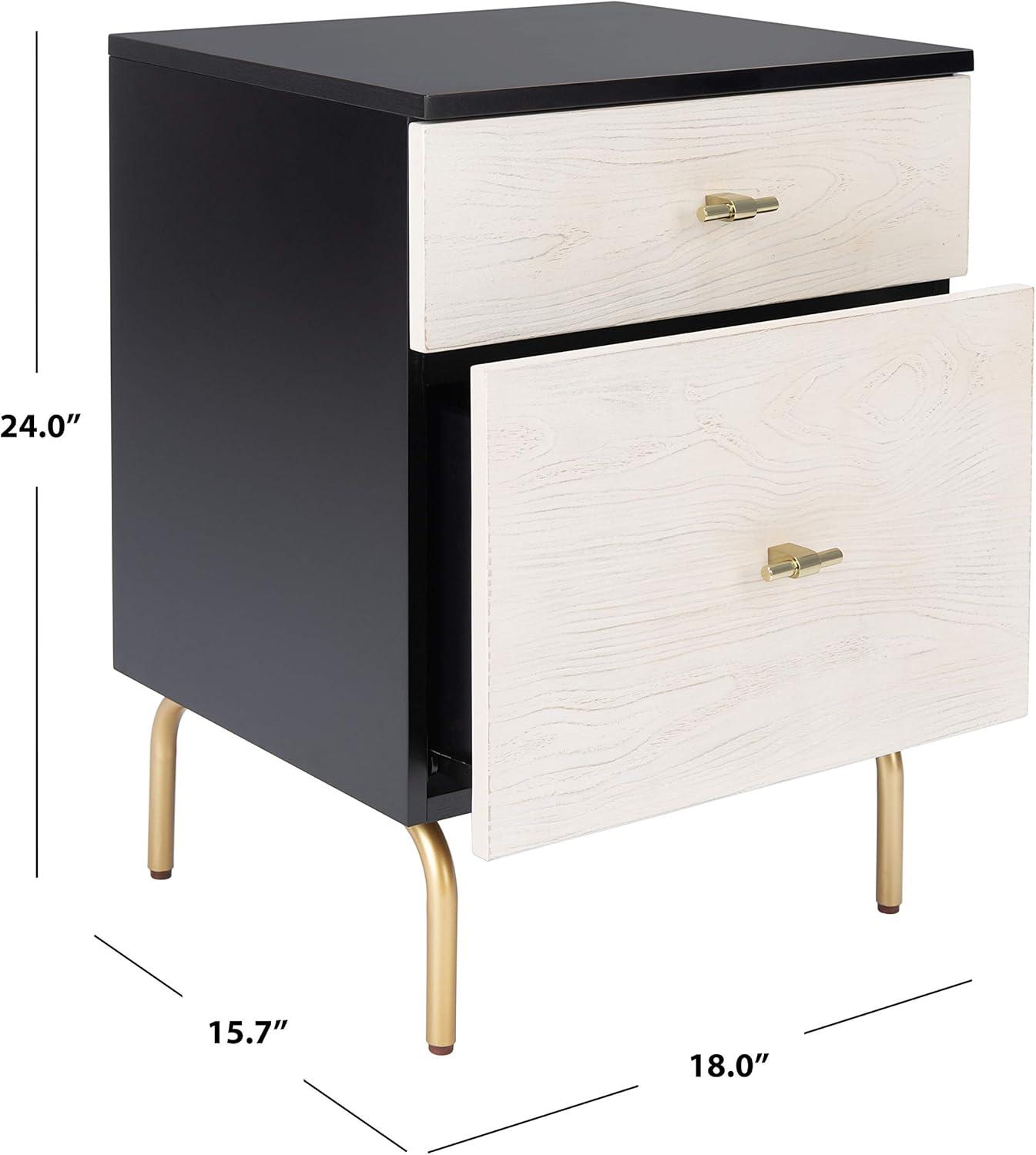 SAFAVIEH Genevieve Mid-Century 2 Drawer Nightstand, Black/White Washed