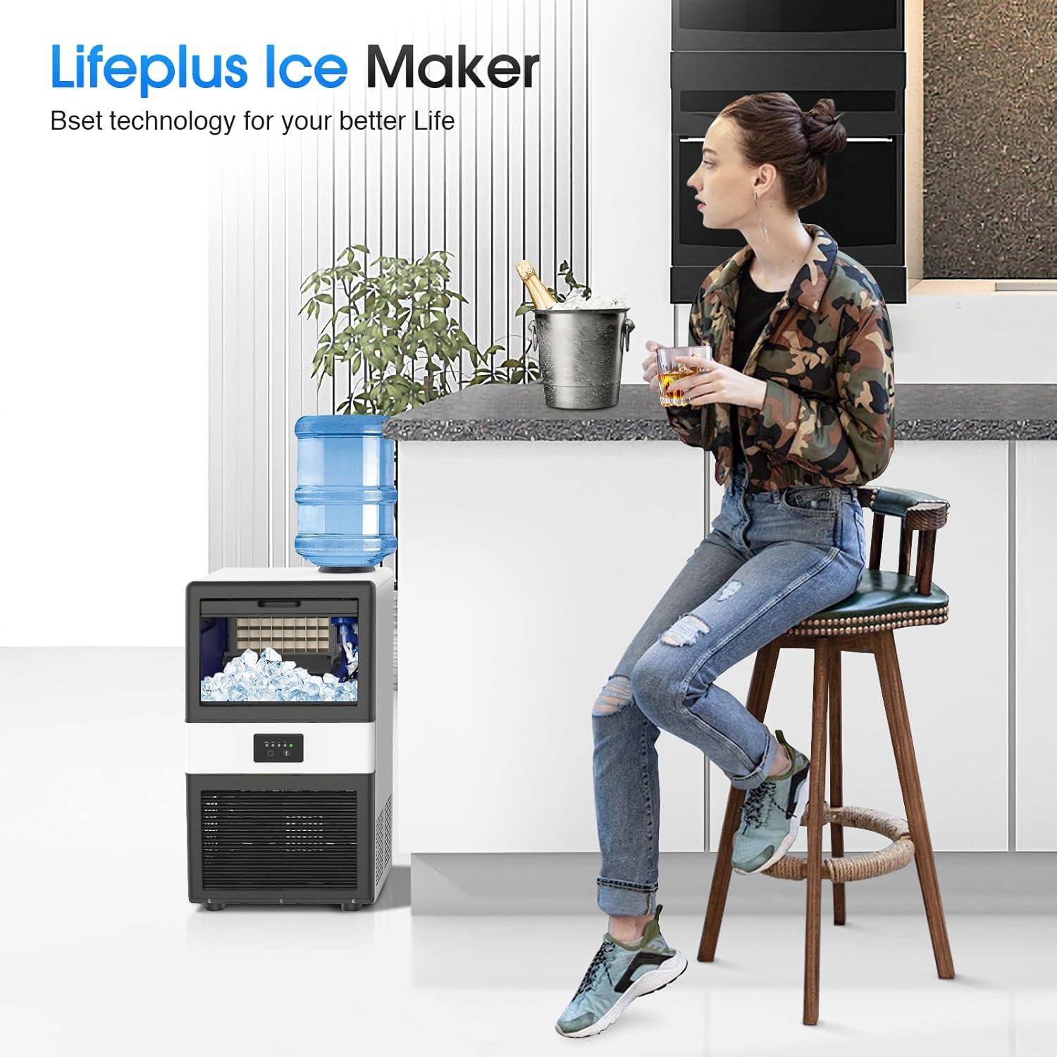 Commercial Ice Maker Machine, 70 LBS/24H Under Counter Large Ice Machine w/ 10 LBS Capacity Ice Storage Bin, 2 Water Inlet Modes, Freestanding & Built in Ice Maker for Bar/Home/Office/Shop, White