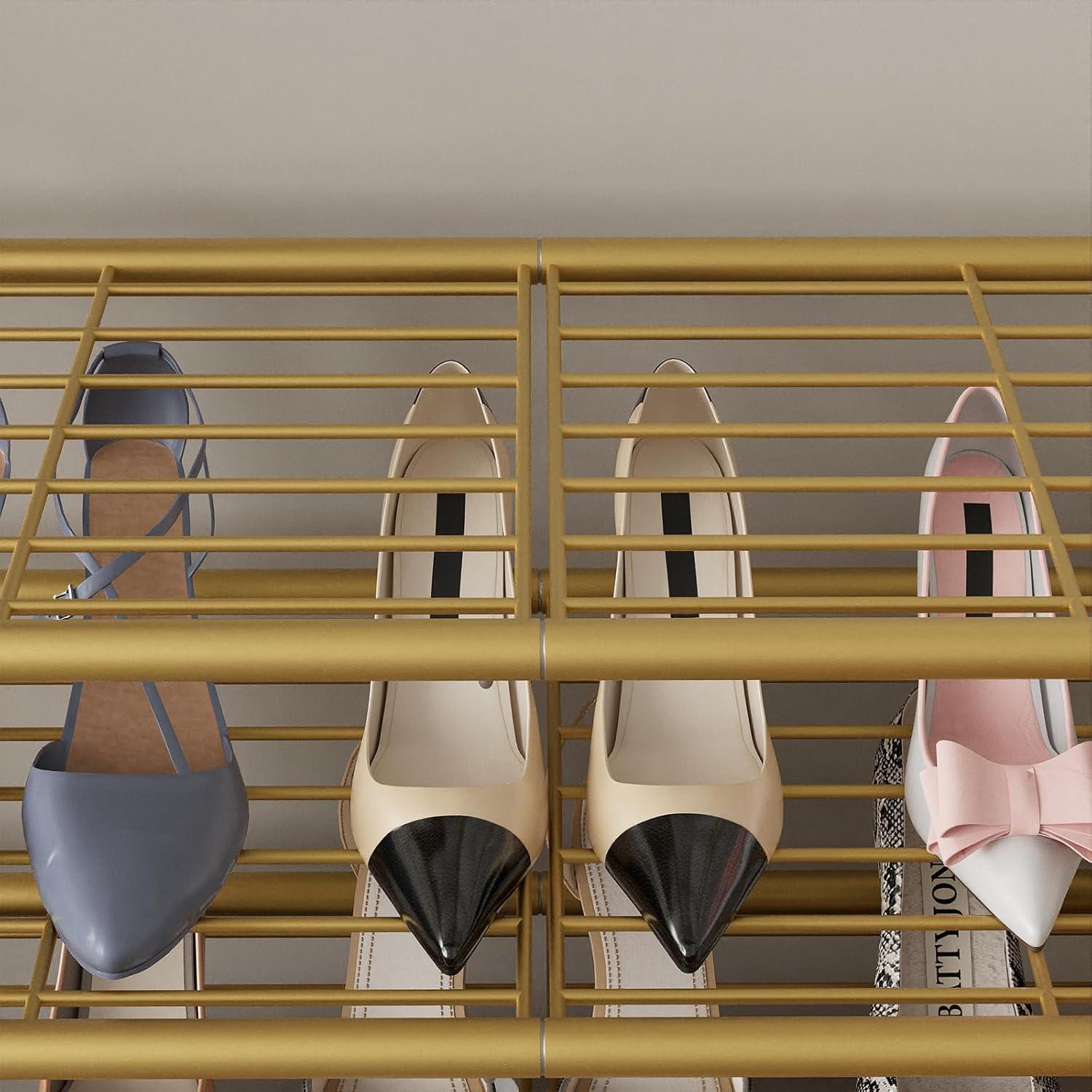 YASONIC Shoe Rack Storage Organizer, 3-Tier Black Shoe Shelf, 24 Pairs, Iron Poles & Plastic Connectors