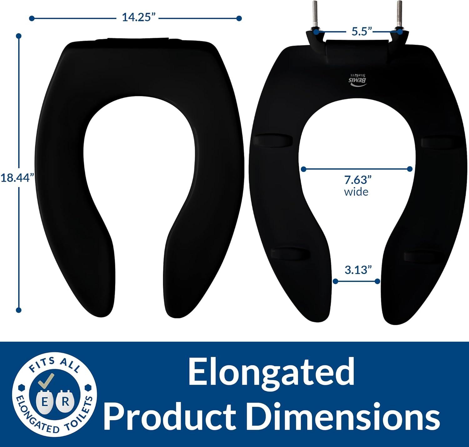 Bemis 047 1655SSCT 000 Toilet Seat Open Front Less Cover with Self Sustaining Check Hinge, Black, Elongated with Slow Close