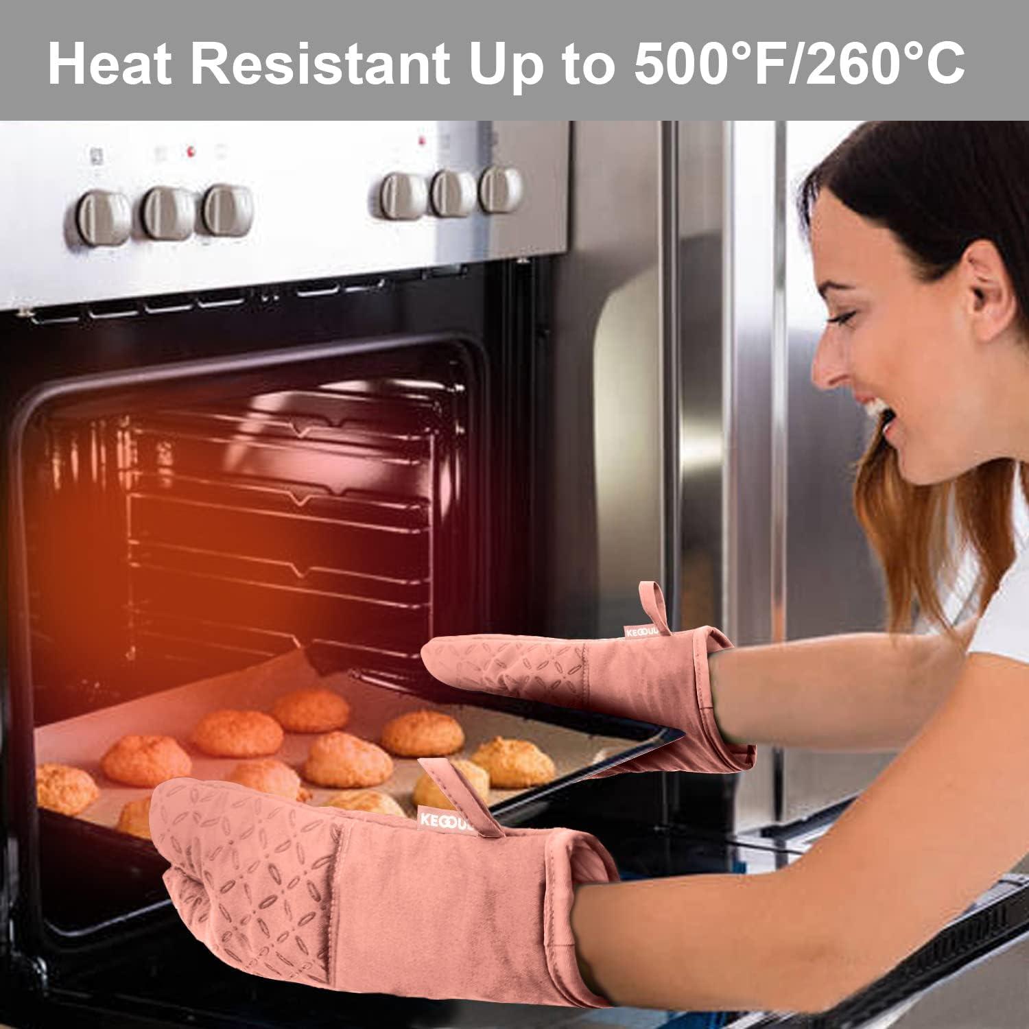Oven Mitts and Pot Holders 6pcs Set, Kitchen Oven Glove High Heat Resistant 500 Degree Extra Long Oven Mitts and Potholder with Non-Slip Silicone Surface for Cooking (Grey)