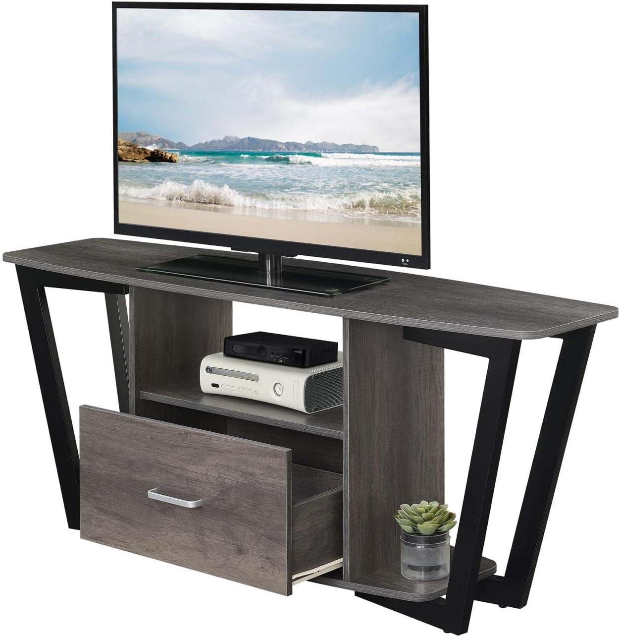 Convenience Concepts Graystone 60 inch 1 Drawer TV Stand with Shelves, Charcoal Gray/Black