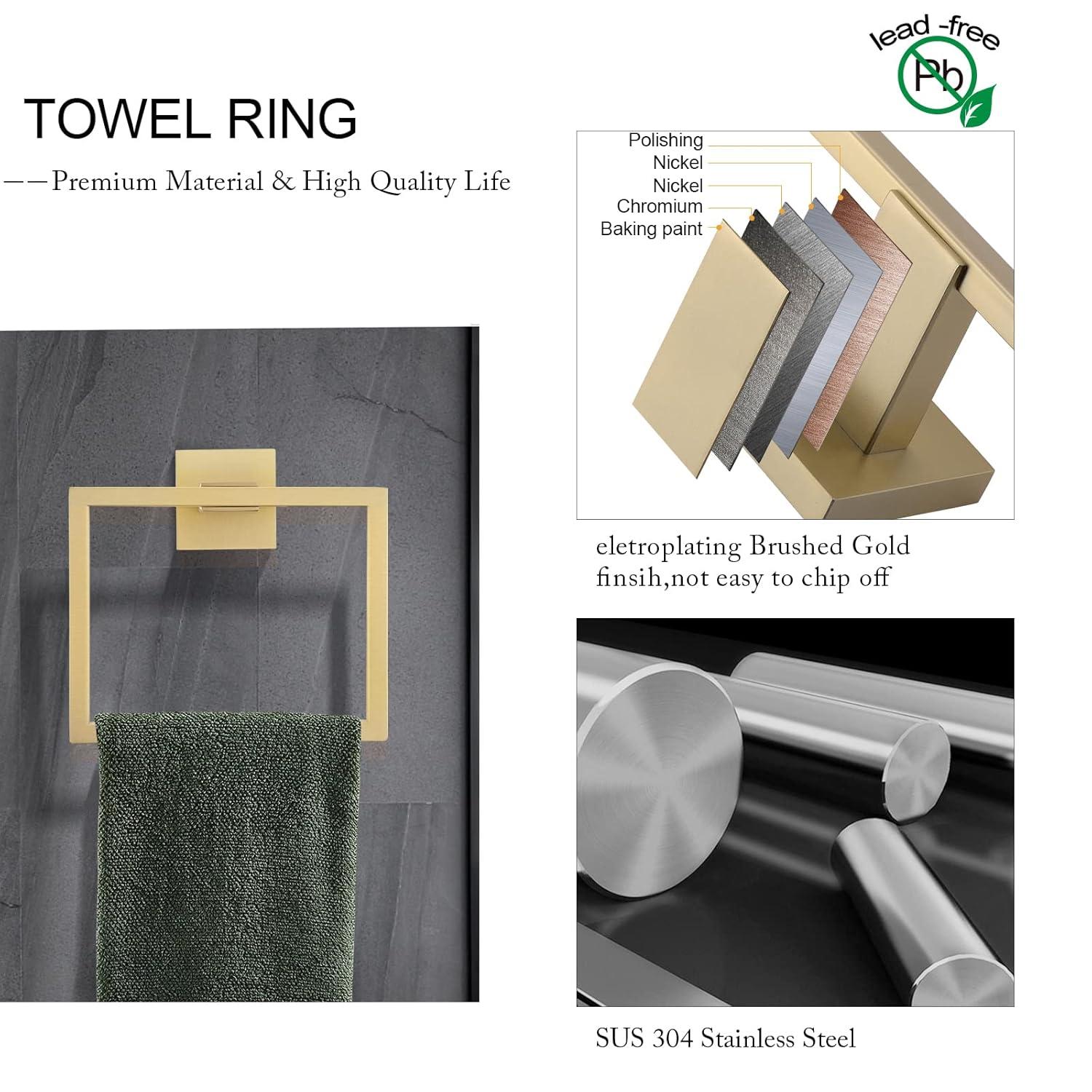 Bathroom Towel Bar Set 5-Piece Stainless Steel Wall Mounted Hardware Kit Modern Square Design For Bathroom And Kitchen