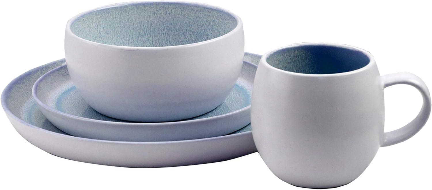 Elama Blue and White Ceramic 16-Piece Dinnerware Set