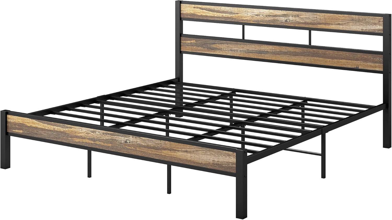 Platform Metal Bed Frame with Headboard Heavy Duty, Noise-Free, Queen
