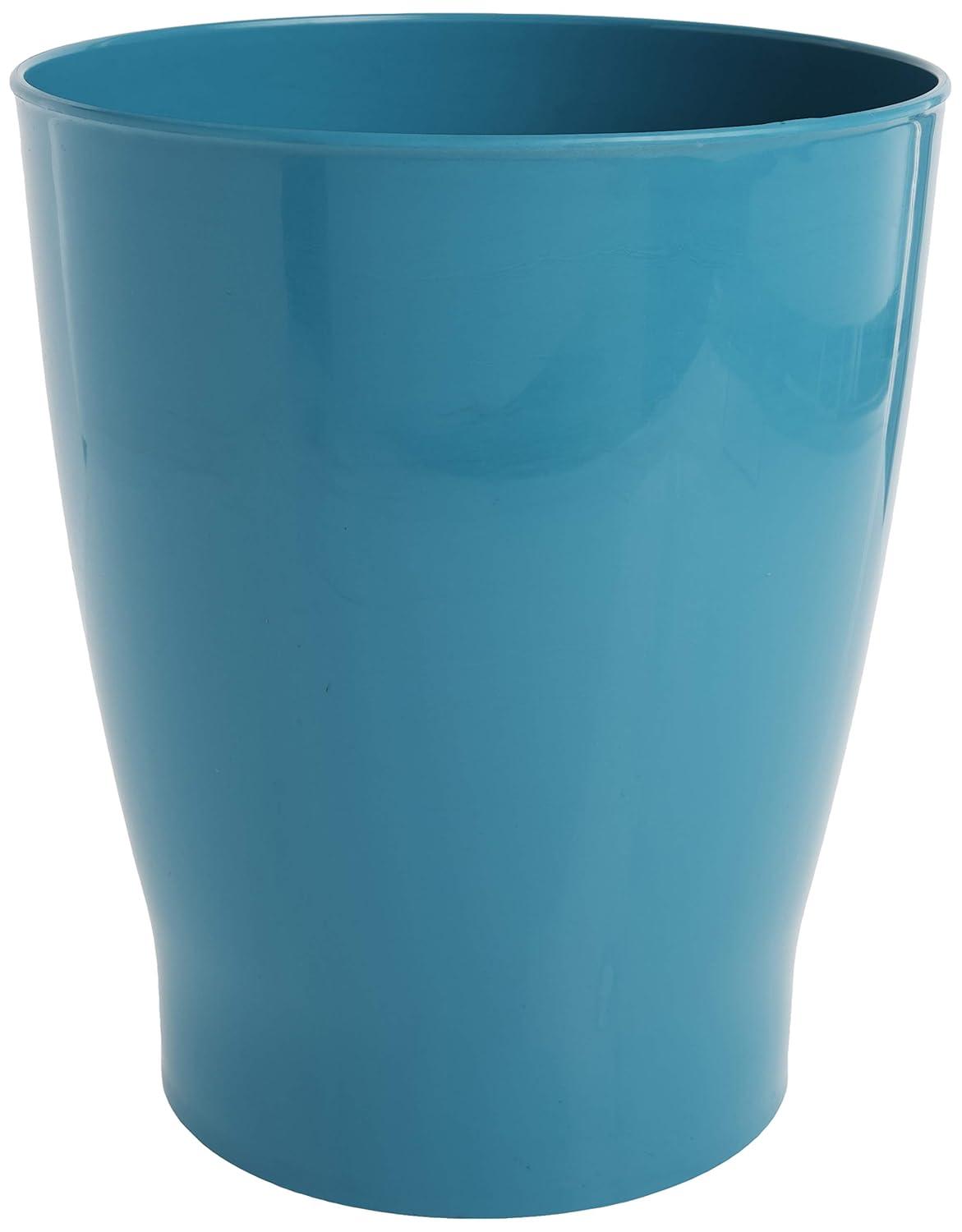 Teal Blue Cylindrical Plastic Waste Basket