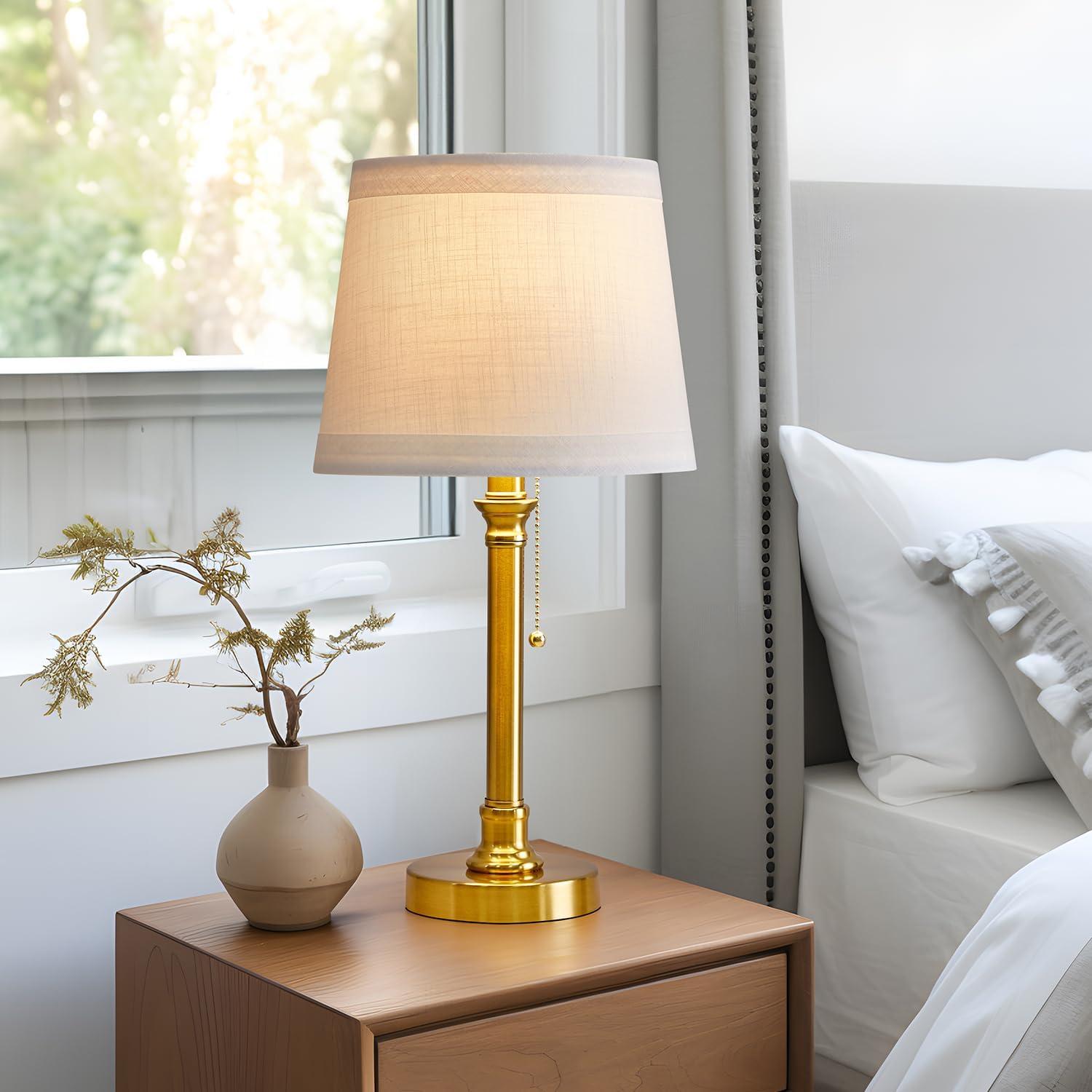 Gold Metal Table Lamp with White Fabric Shade, 19.5"