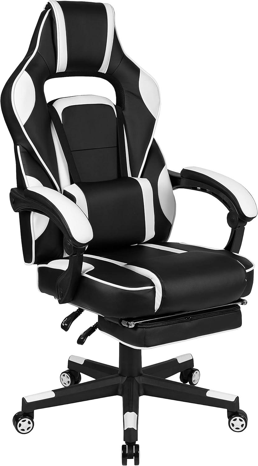 Flash Furniture X40 Gaming Chair Racing Ergonomic Computer Chair with Fully Reclining Back/Arms, Slide-Out Footrest, Massaging Lumbar - White