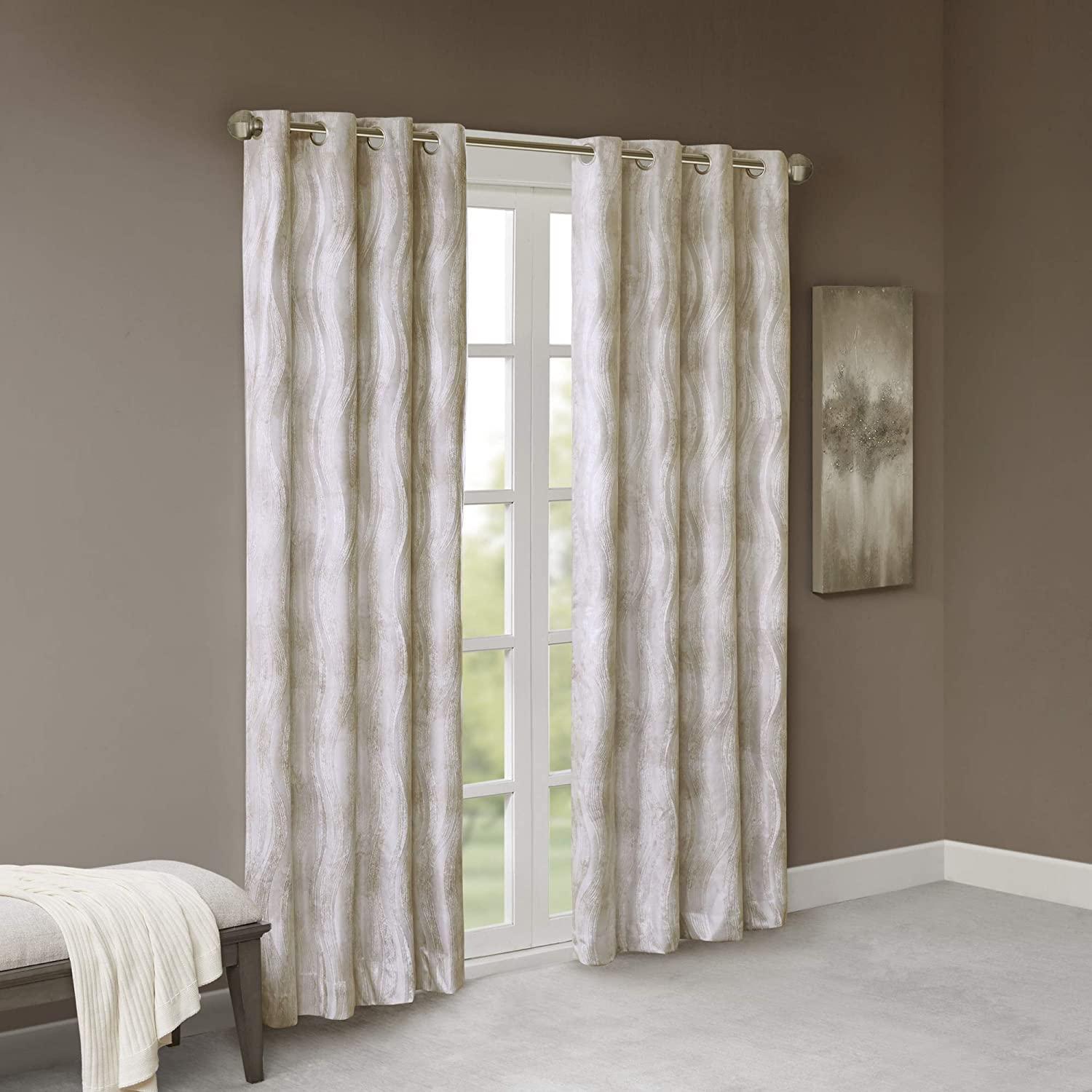 Madison Park Victorio Printed Jacquard Grommet Top Total Blackout Curtain Panel