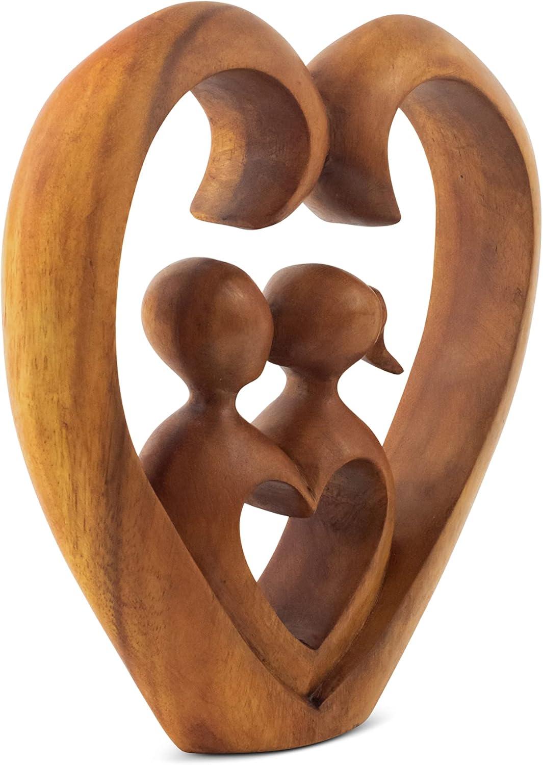 8" Wooden Hand Carved Abstract Contemporary Statue "Heart and Soul" Figurine Gift Home Decor Sculpture Accent Handmade Art Decoration