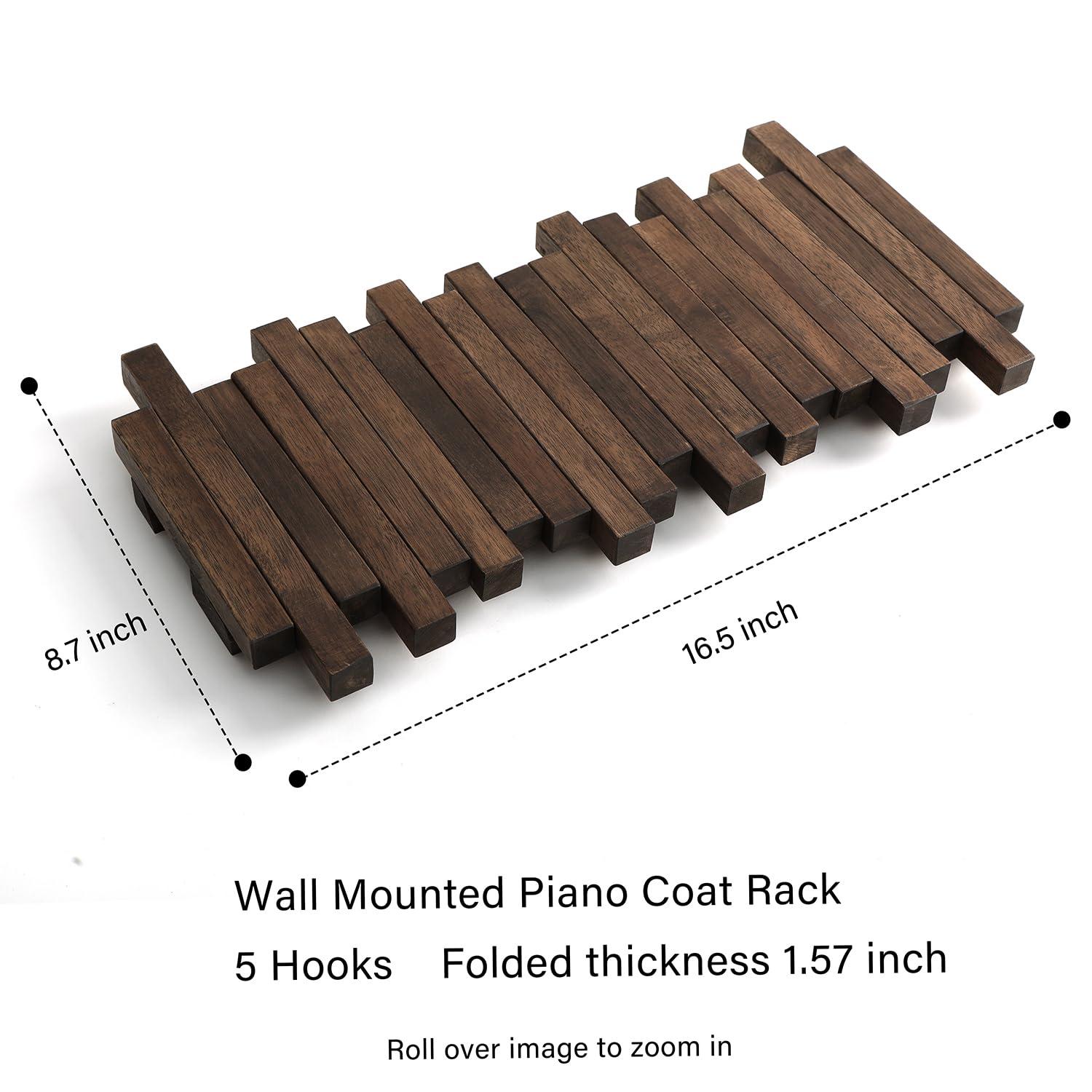 Natural Wood Wall Mounted Piano Coat Rack| Coat Rack Wall Mount| Flip Down Wall Hook Rack 5 Hooks| Entryway Coat Rack,Made of Acacia Wood (Dyed with Wood Wax Oil).Wall Art