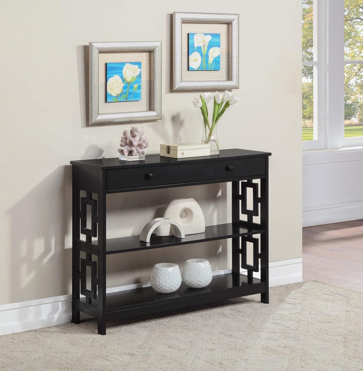 Convenience Concepts Town Square One-Drawer Console Table in Black Wood Finish