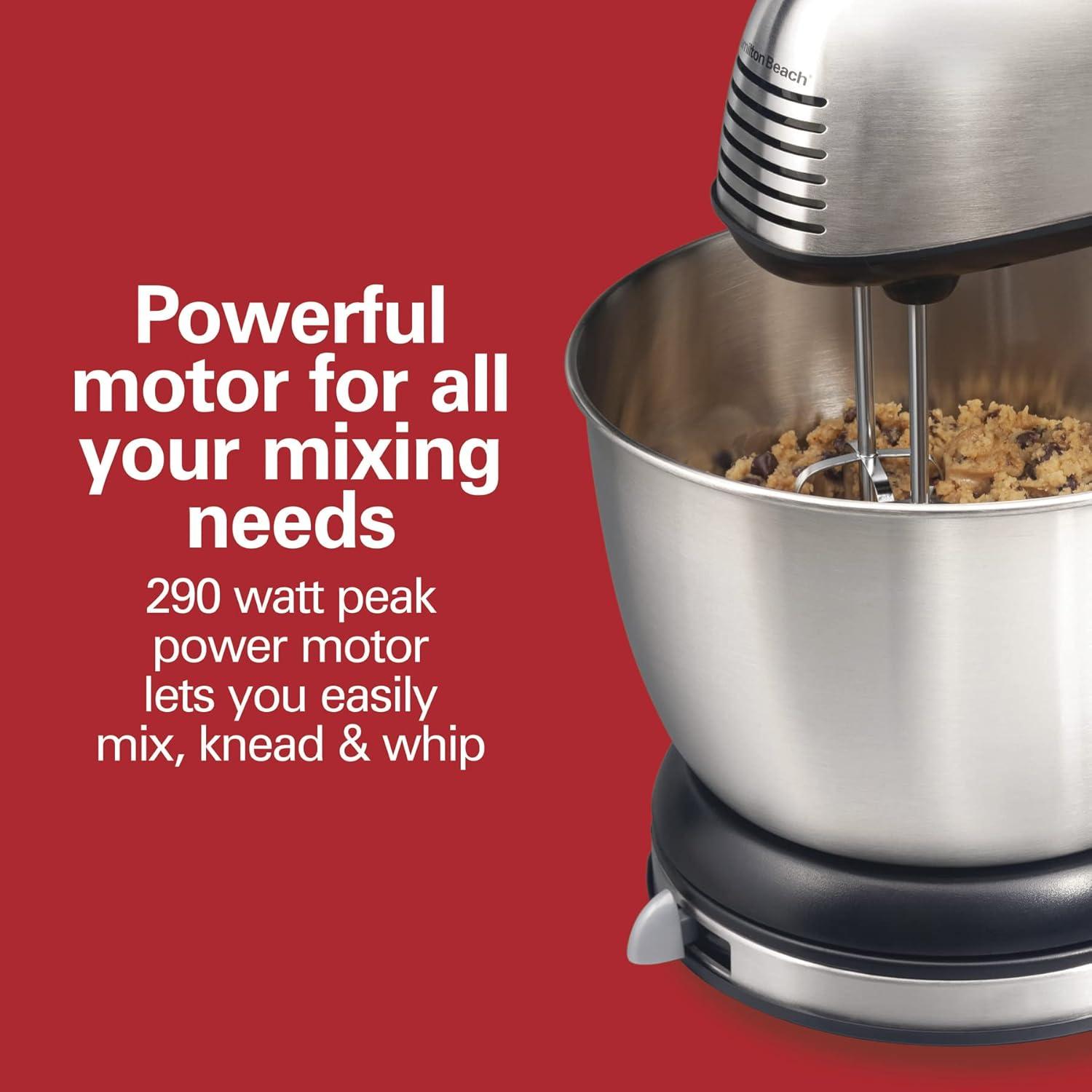 Hamilton Beach Classic Stand and Hand Mixer, 4 Quart Stainless Steel Bowl, 6 Speeds with Quick Burst, Black, 64651