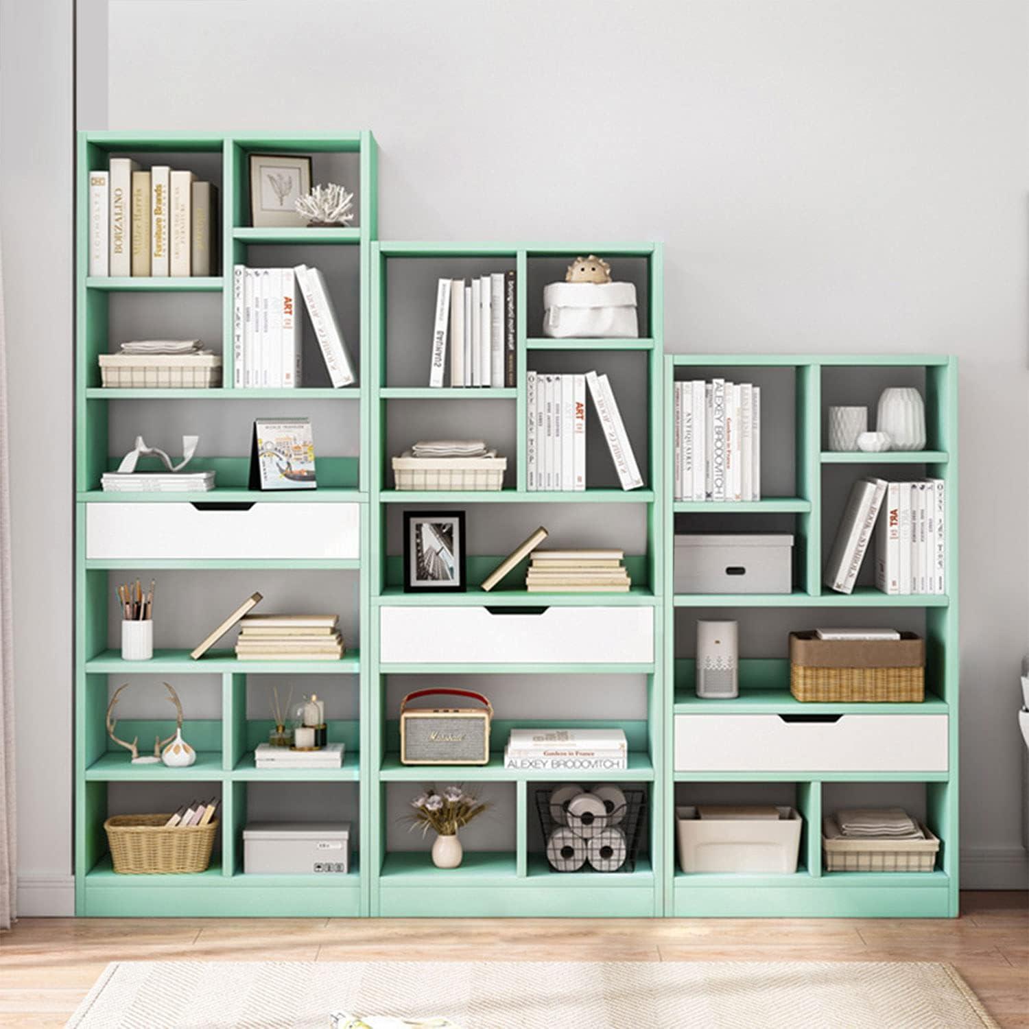 Tiffany Green 71" MDF Open Shelf Bookcase with Drawer