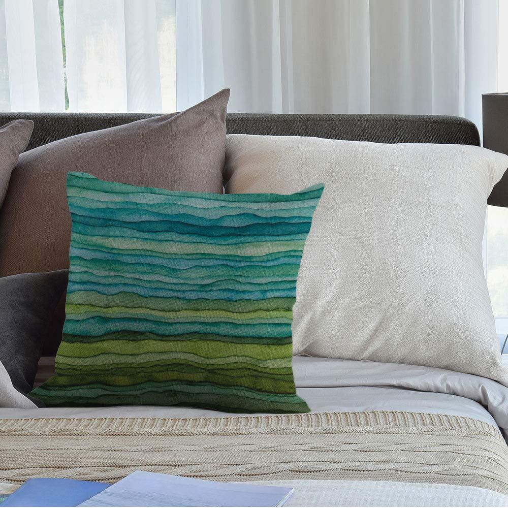 HGOD DESIGNS Watercolor Throw Pillow Cover,Stripped Waves Blue and Green Paint Brush Gradient Marine Sea Splash Decorative Pillow Case Cushion Covers for Home Sofa Couch 18x18 inch