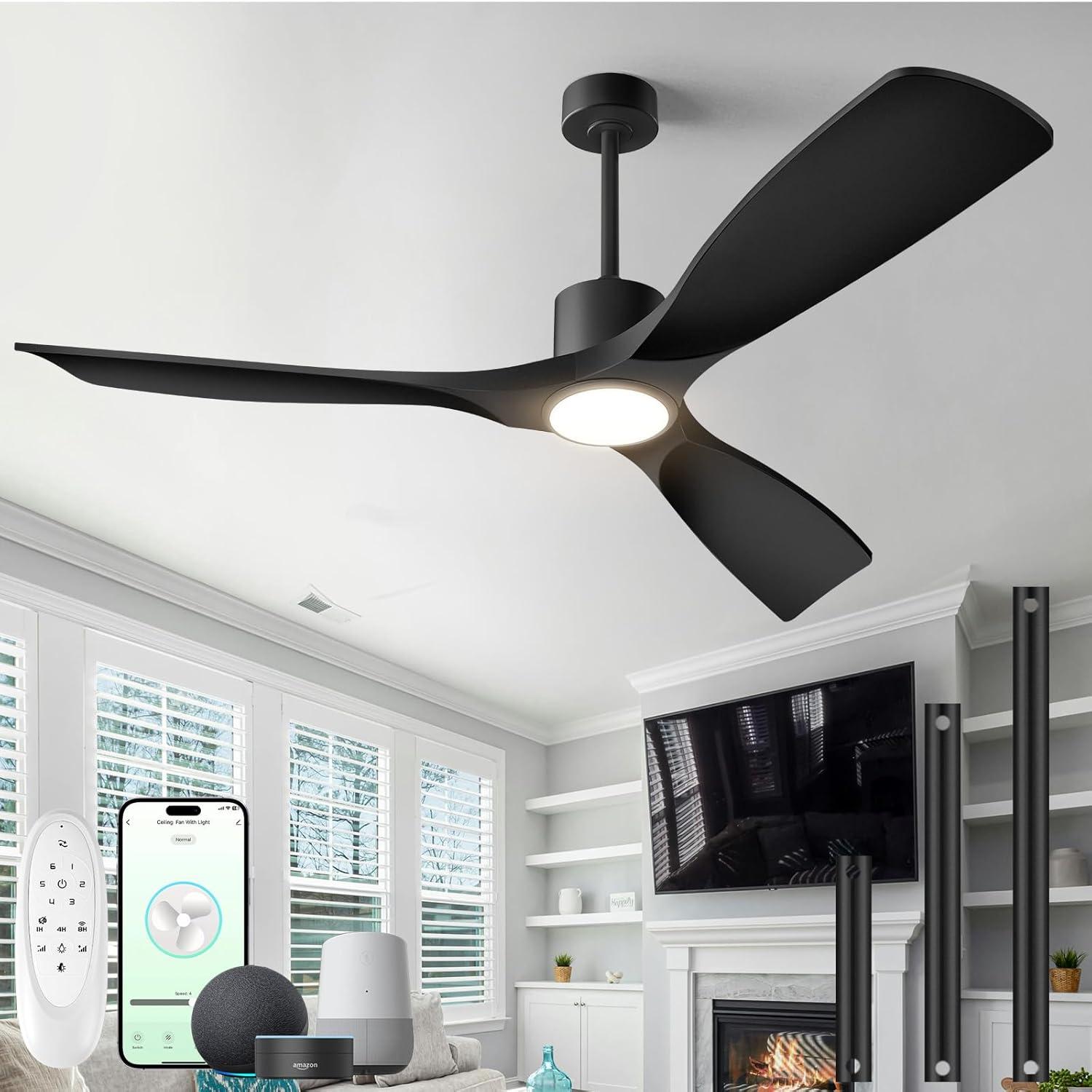 ONE Smart Modern All Season 52" Ceiling Fan with LED Light, Remote, Reversible and Compatible with Alexa/Google 6 Speeds and Light Kit included