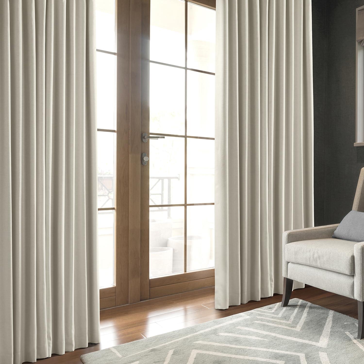 Signature Caravan Beige Faux Linen Blackout Curtain (1 Panel), Caravan Beige, 50W X 96L