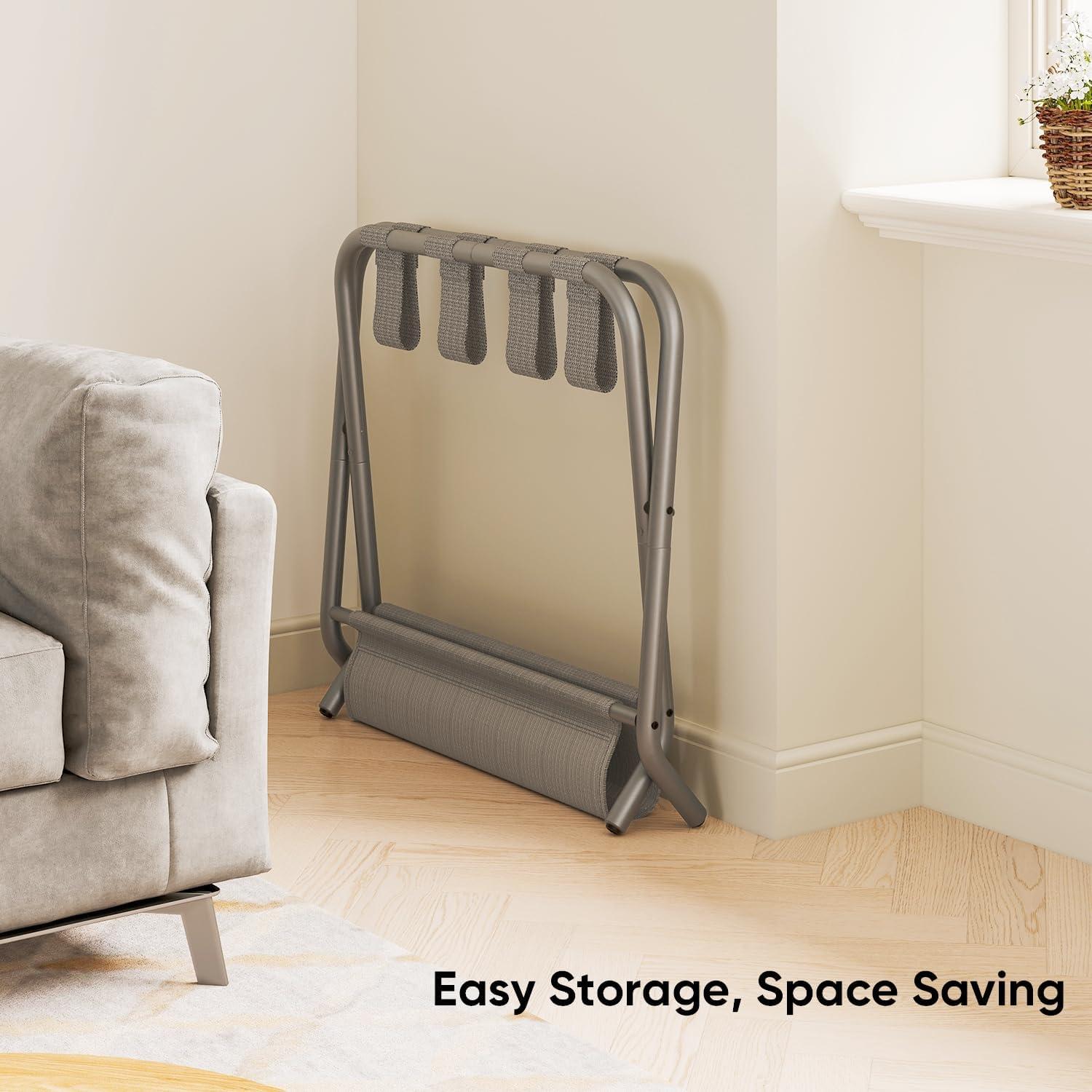 SONGMICS Luggage Rack with Fabric Storage Shelf Suitcasa Stand for Guest Room Bedroom Holds up to 110 lb Set of 2 Gray