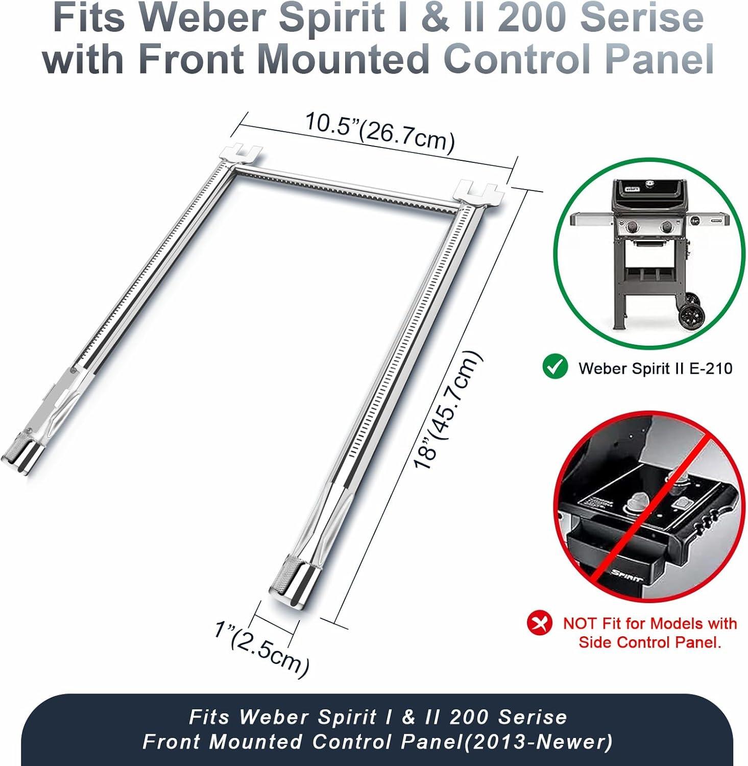 Uniflasy 69785 18 Inch Grill Burner for Weber Spirit I & II 200 Series Spirit E-210 E-220 Spirit S-210, S-220 Gas Grills with Up Front Control Tube Pipe 304 Stainless Steel