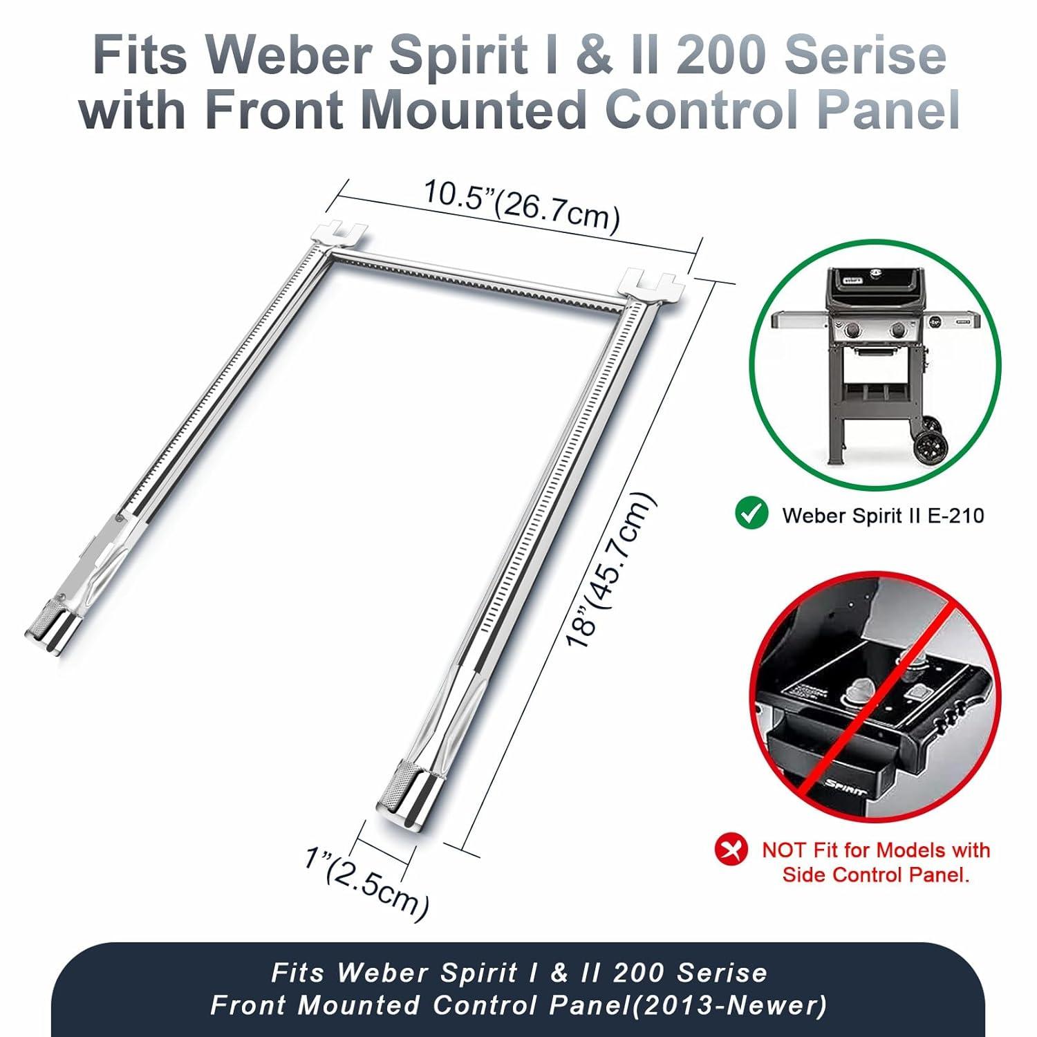 Uniflasy 69785 18 Inch Grill Burner for Weber Spirit I & II 200 Series Spirit E-210 E-220 Spirit S-210, S-220 Gas Grills with Up Front Control Tube Pipe 304 Stainless Steel