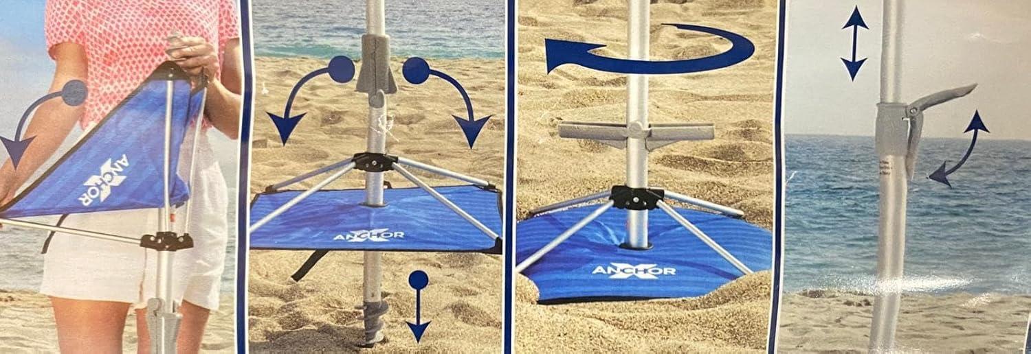 Rich Blue 8 ft Beach Umbrella with Wind Vent and Sand Anchor