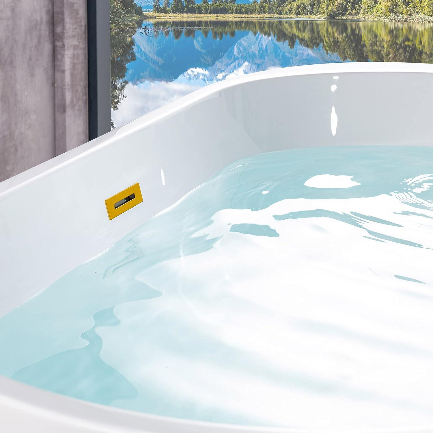 WOODBRIDGE 54" Acrylic Freestanding Bathtub Contemporary Soaking White Tub with Brushed Gold Overflow and Drain,B1702-BG