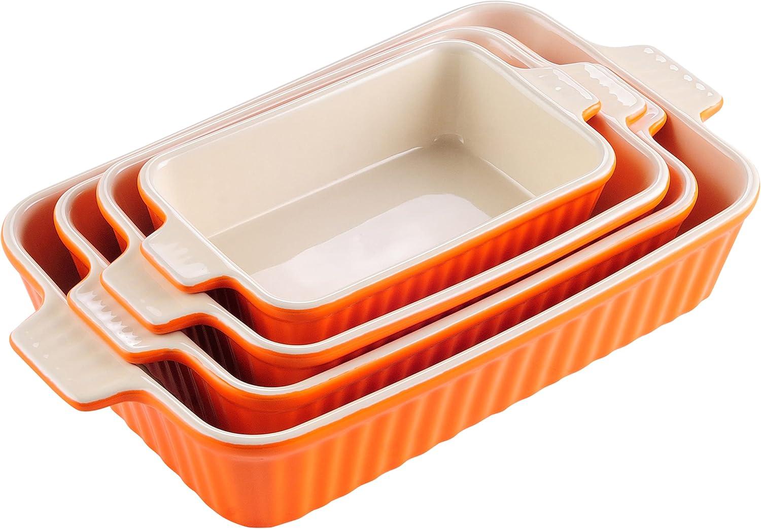 Adeco Trading Casserole Dishes For Oven, Porcelain Baking Dishes, Ceramic Bakeware Sets Of 4, Rectangular Lasagna Pans Deep With Handles For Baking Kitchen, (9.4"/11.1"/12.2"/14.7"),
