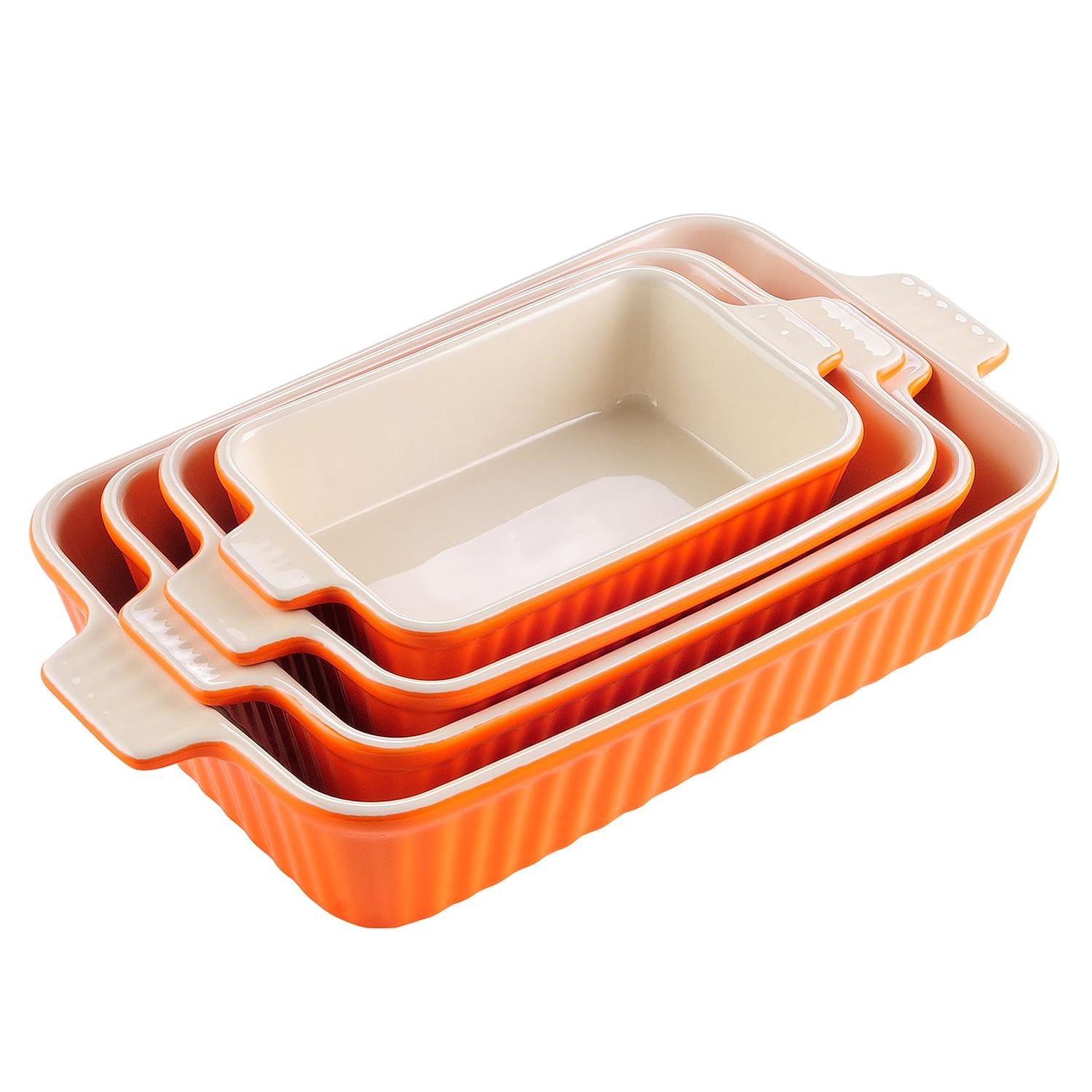 Adeco Trading Casserole Dishes For Oven, Porcelain Baking Dishes, Ceramic Bakeware Sets Of 4, Rectangular Lasagna Pans Deep With Handles For Baking Kitchen, (9.4"/11.1"/12.2"/14.7"),