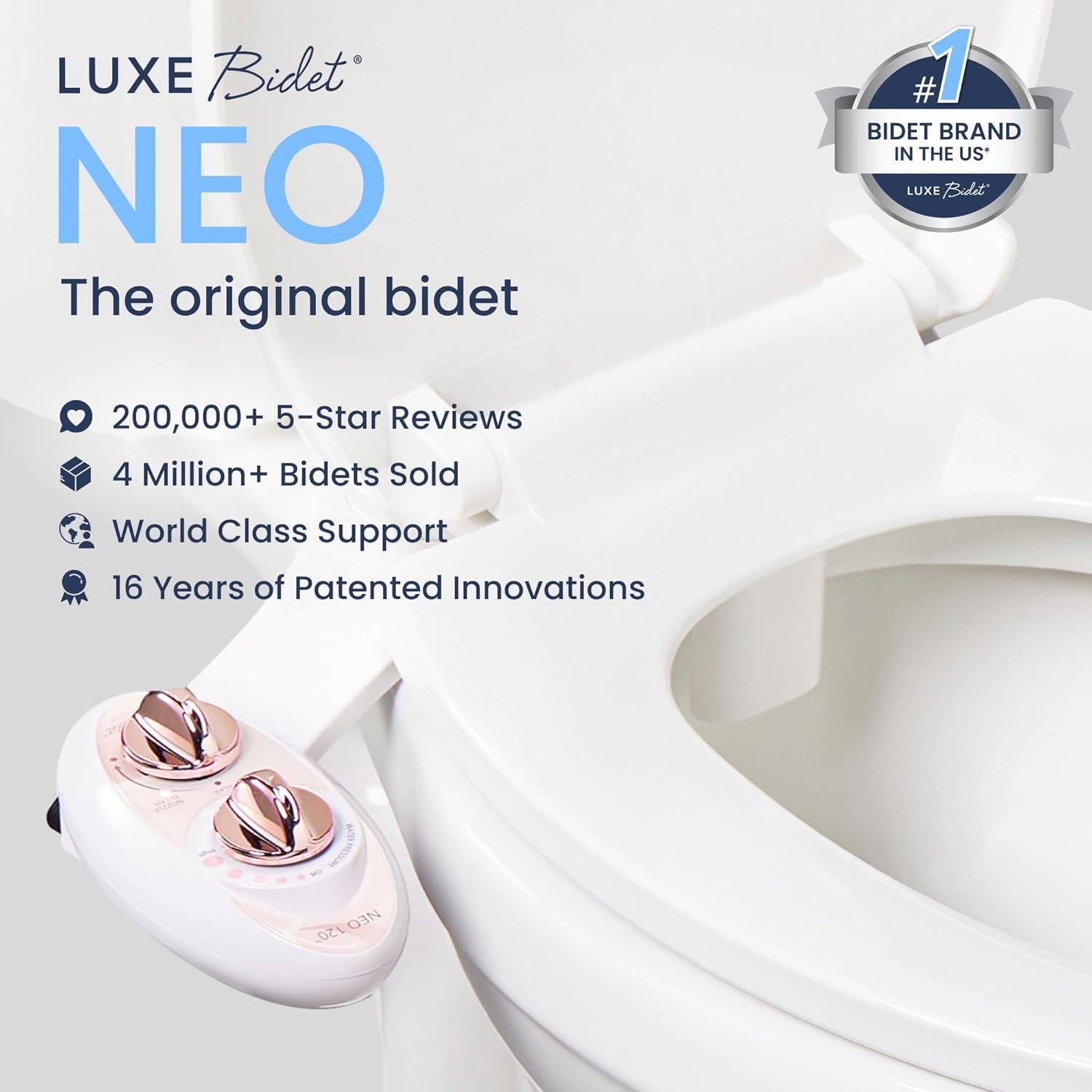 LUXE Bidet NEO 120 Mechanical Attachment Bidet Rose Gold: Elongated ABS Toilet Seat, 18-Month Warranty