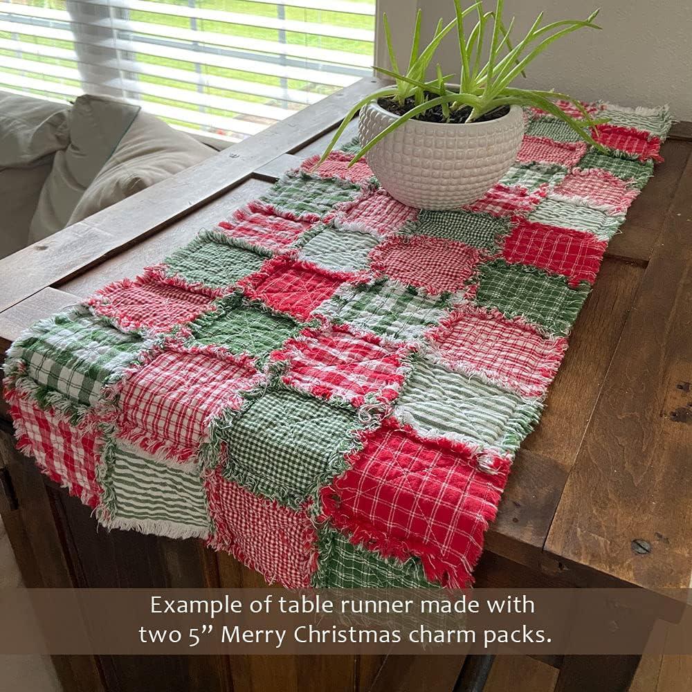 40+ Merry Christmas Red & Green Plaid Homespun 6"x6" Precut Quilt Squares Charm Pack by JCS Fabric