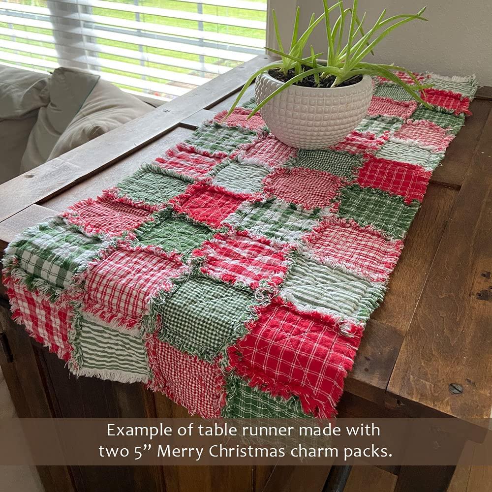 40+ Merry Christmas Red & Green Plaid Homespun 6"x6" Precut Quilt Squares Charm Pack by JCS Fabric