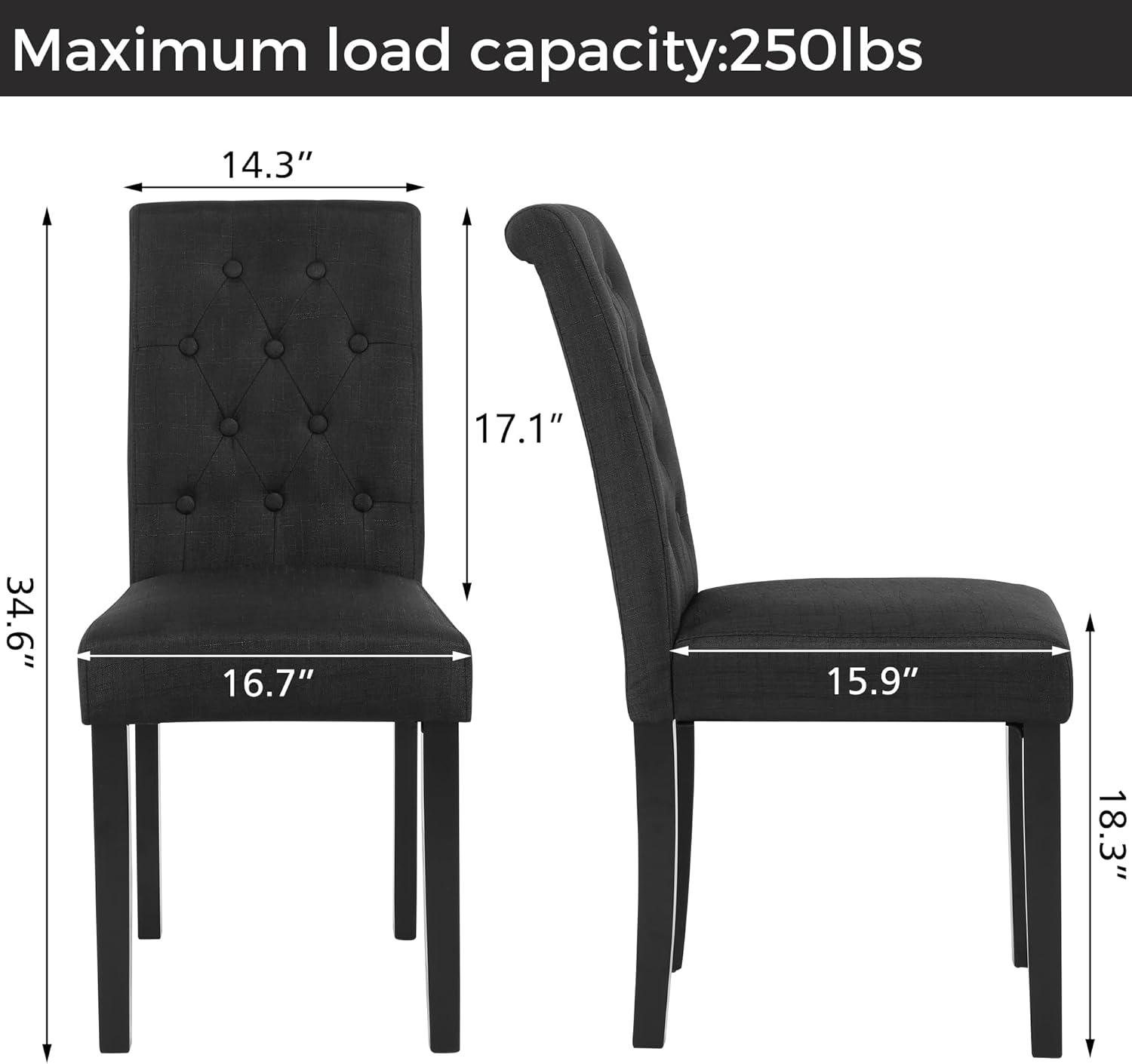 Button-Tufted Charcoal High Back Fabric Upholstered Dining Chairs, Set of 2