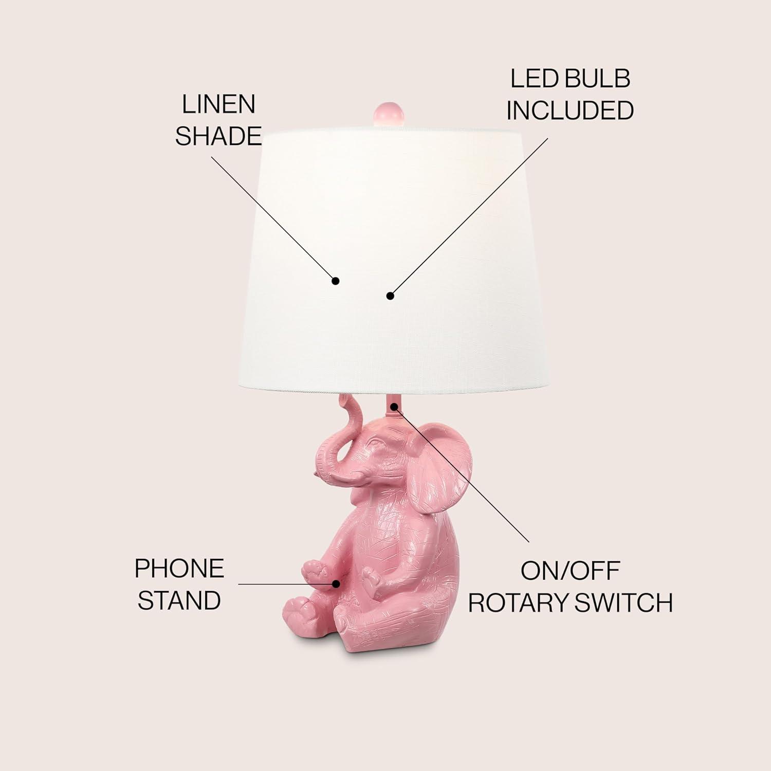 Kairi 21" Modern Shabby Chic Resin/Iron Happy Elephant LED Kids' Table Lamp with Phone Stand, Pink