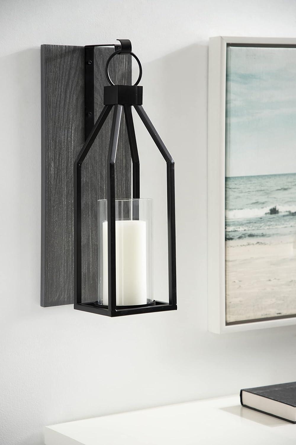 Oakly Rustic Wood and Black Metal Wall Sconce with Glass Cylinder