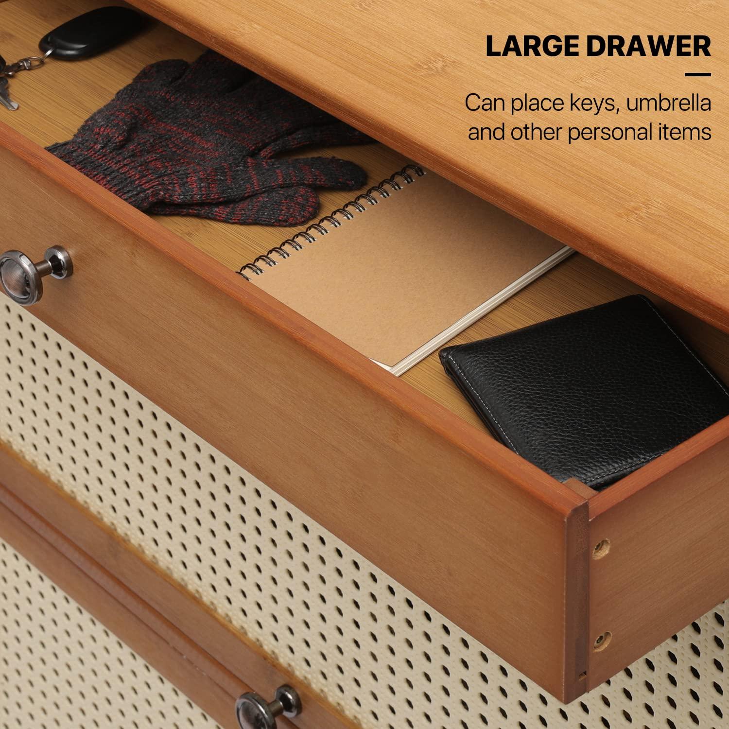 Magshion Bamboo 28 Pairs Shoe Cabinet, 6-Shelves Entryway Shoe Storage Cabinet with 4 Rattan Doors and 4 Compartments, Flip-Up Shoe Rack Organizer For Hallway, Brown