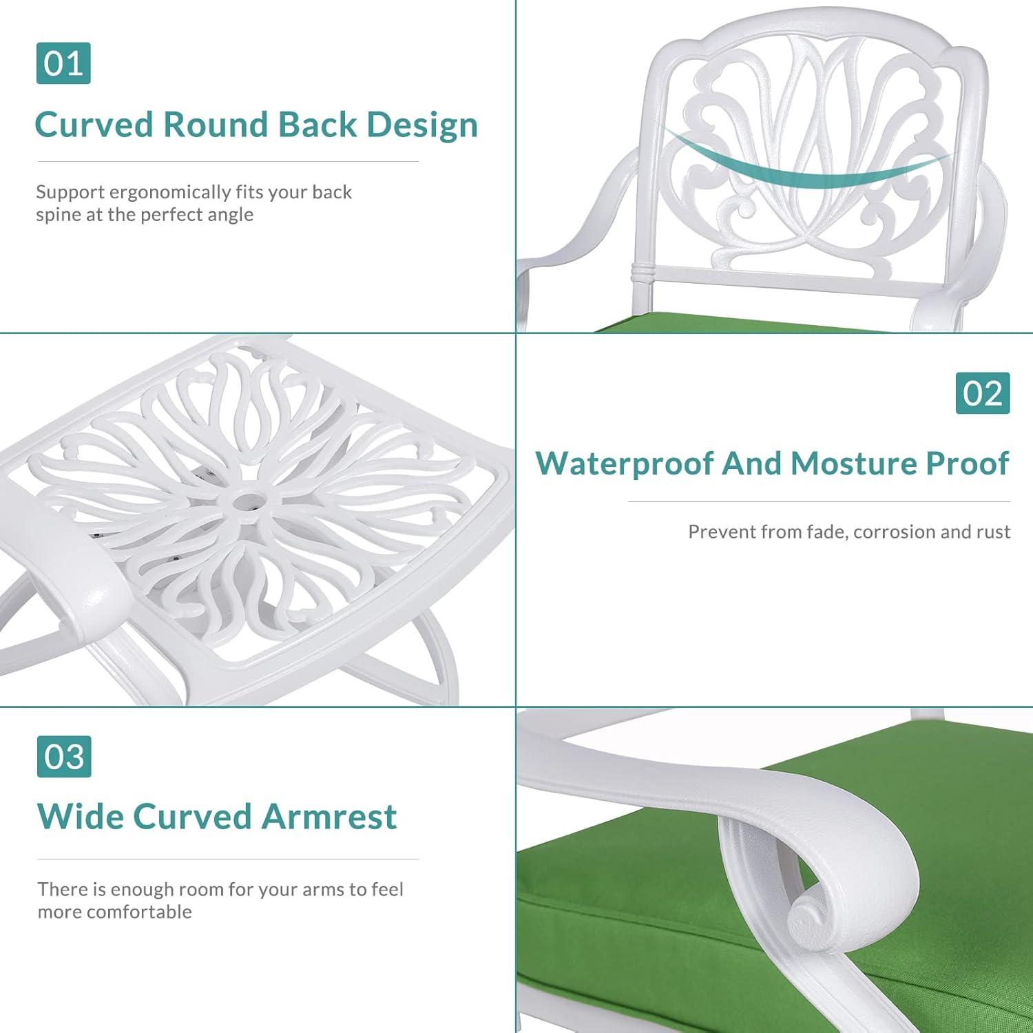 MEETWARM 2 Piece Patio Dinning Swivel Chairs Rocker, Outdoor All-Weather Cast Aluminum Chairs, Patio Bistro Dining Chair Set with Cushions for Garden Deck Backyard,White