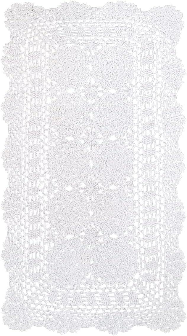 Phantomon Lace Table Runner Rectangular Table Cover Cloth Handmade Crochet Floral Placemats 100% Cotton (Floral Beige, 15x28Inch)