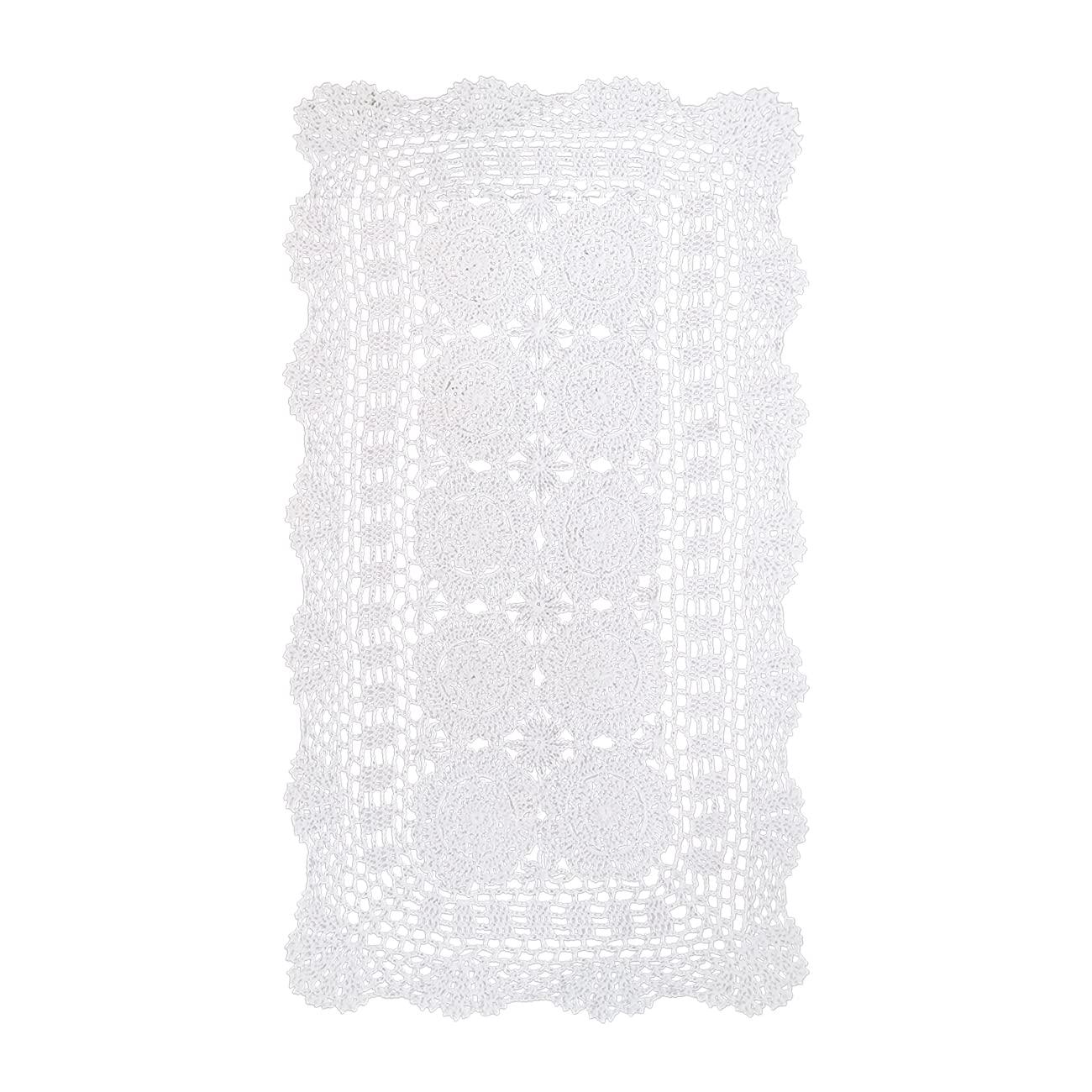 Phantomon Lace Table Runner Rectangular Table Cover Cloth Handmade Crochet Floral Placemats 100% Cotton (Floral Beige, 15x28Inch)