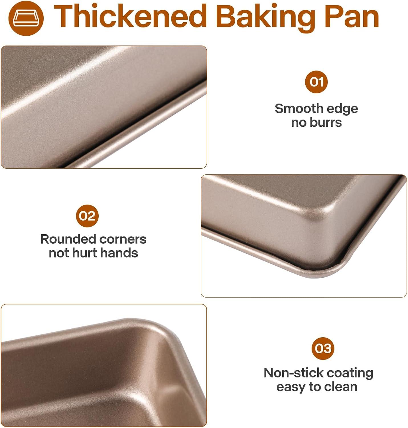 3-Pack Nonstick Bakeware Set, Baking Cookie Sheets, Heavy Duty Rectangular Deep-Dish Cake Pan for Oven (Gold)