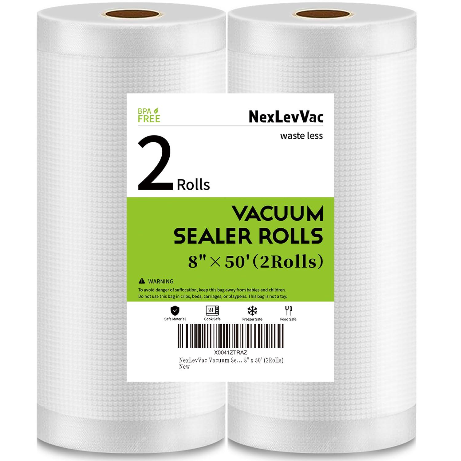 Syntus Vacuum Sealer Bags, 2 Rolls 8" x 50' Commercial Grade Bag Rolls, BPA Free Food Vac Bags for Storage, Meal Prep or Sous Vide