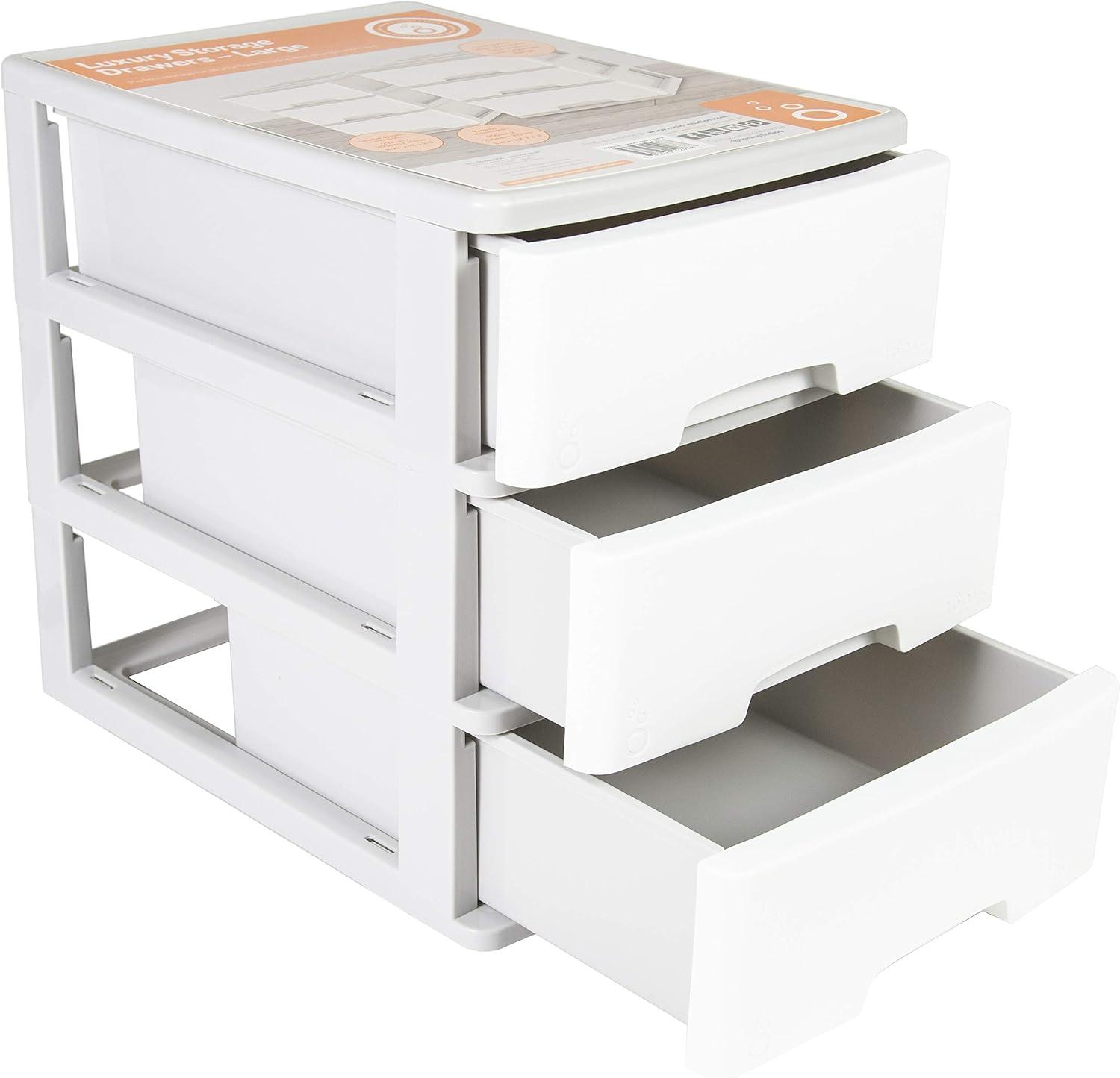 White and Gray Large Plastic 3-Drawer Storage Tower