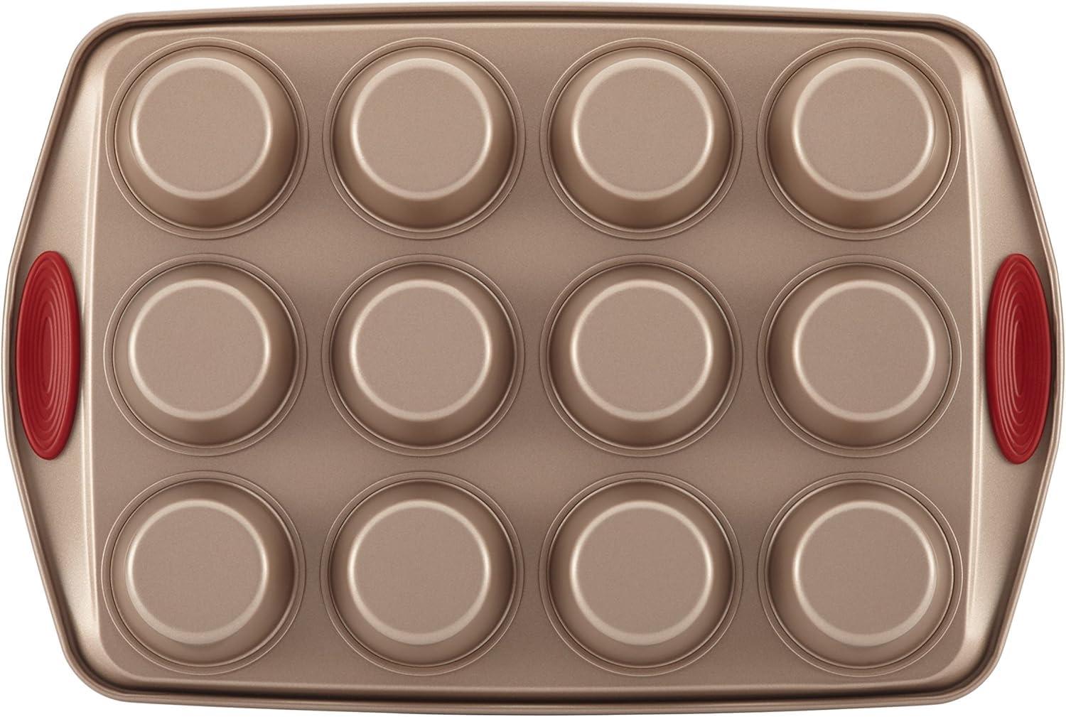 Rachael Ray Cucina Nonstick Bakeware Baking Pans Set, 10 Piece, Latte Brown and Cranberry Red